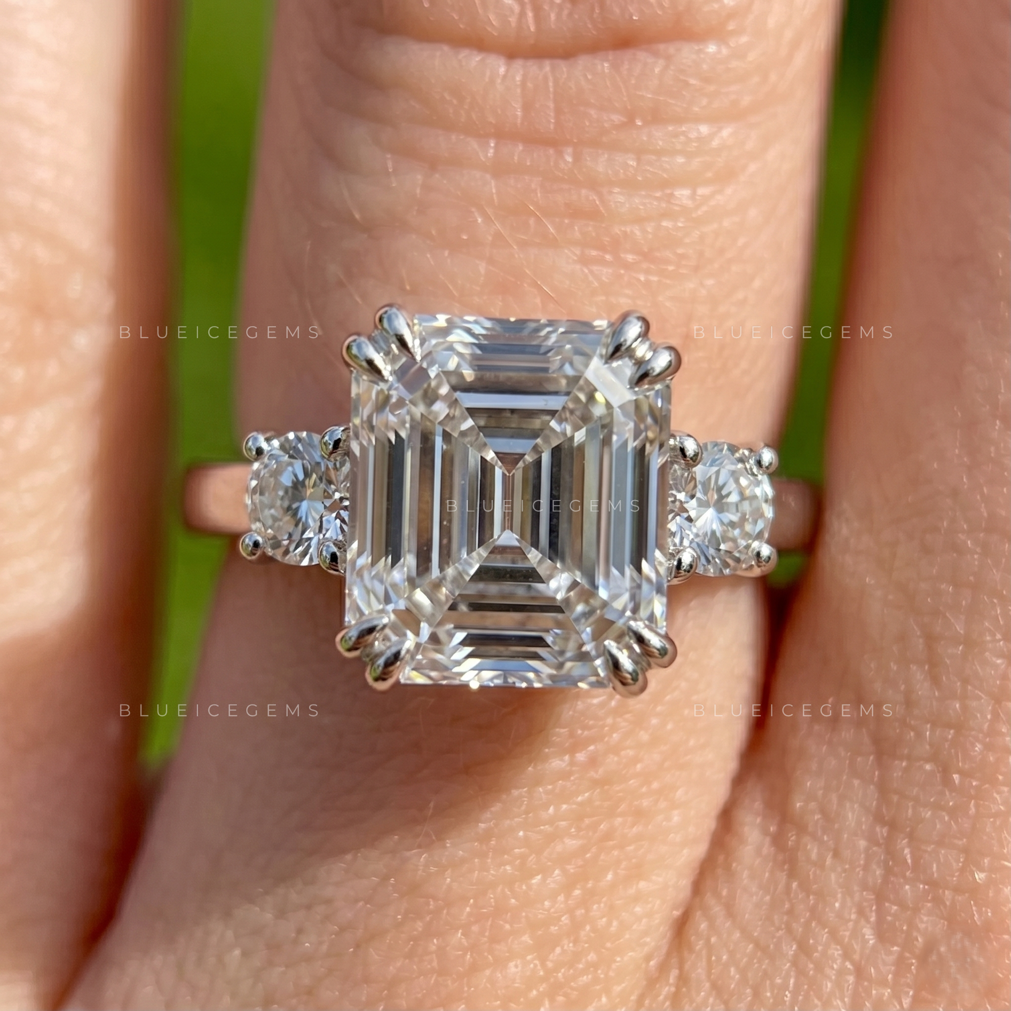 Grand Horizon Asscher Cut Three Stone Engagement Ring