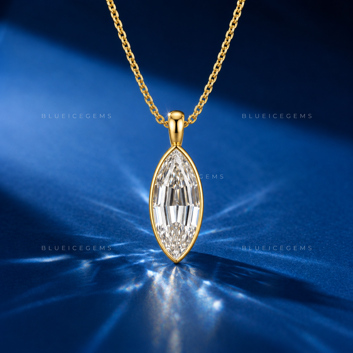 Step Cut Marquise Solitaire Diamond Pendant
