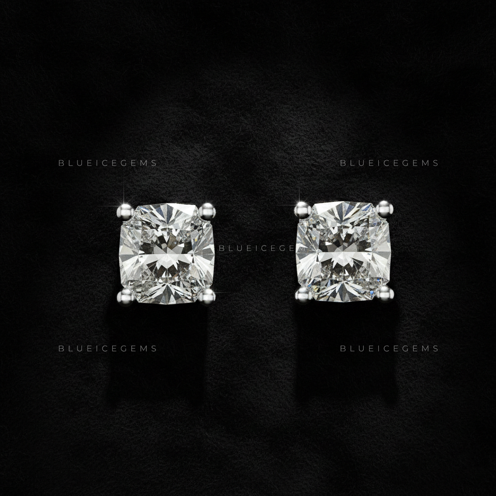 The Arctic Bloom: Cushion-Cut Diamond Stud Earrings