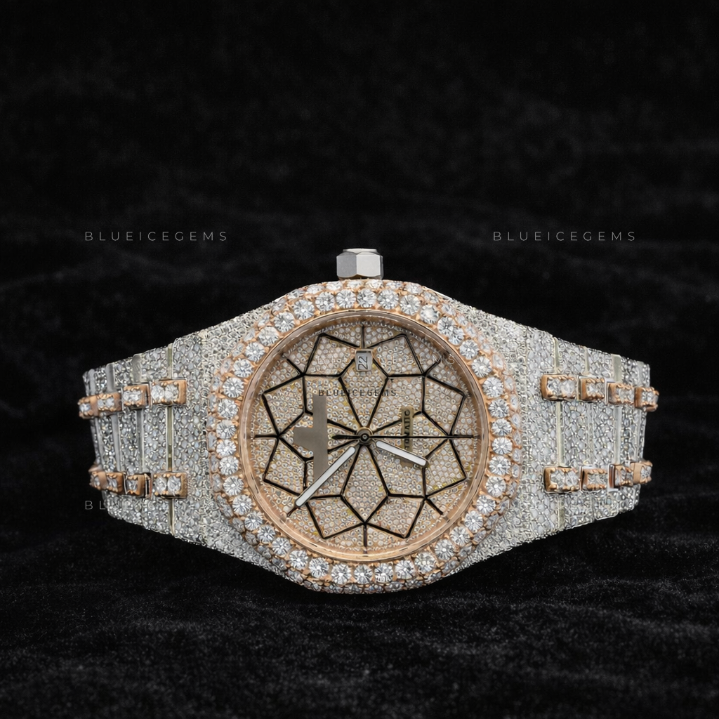 Geometric Glitz: Two-Tone Iced-Out Custom Mosaic Watch
