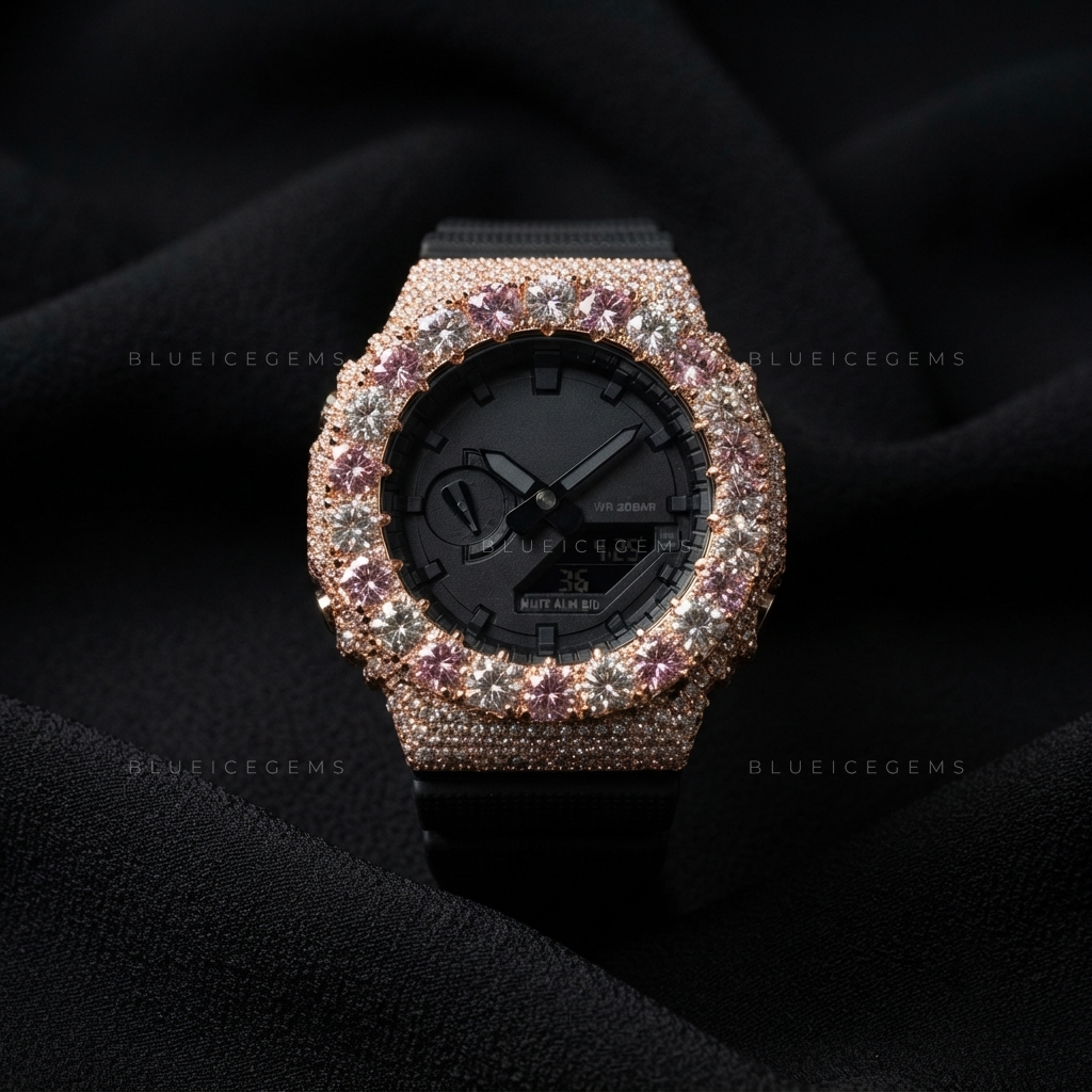 Rose Quartz Heart Royale Watch – 13+ CT VVS Moissanite