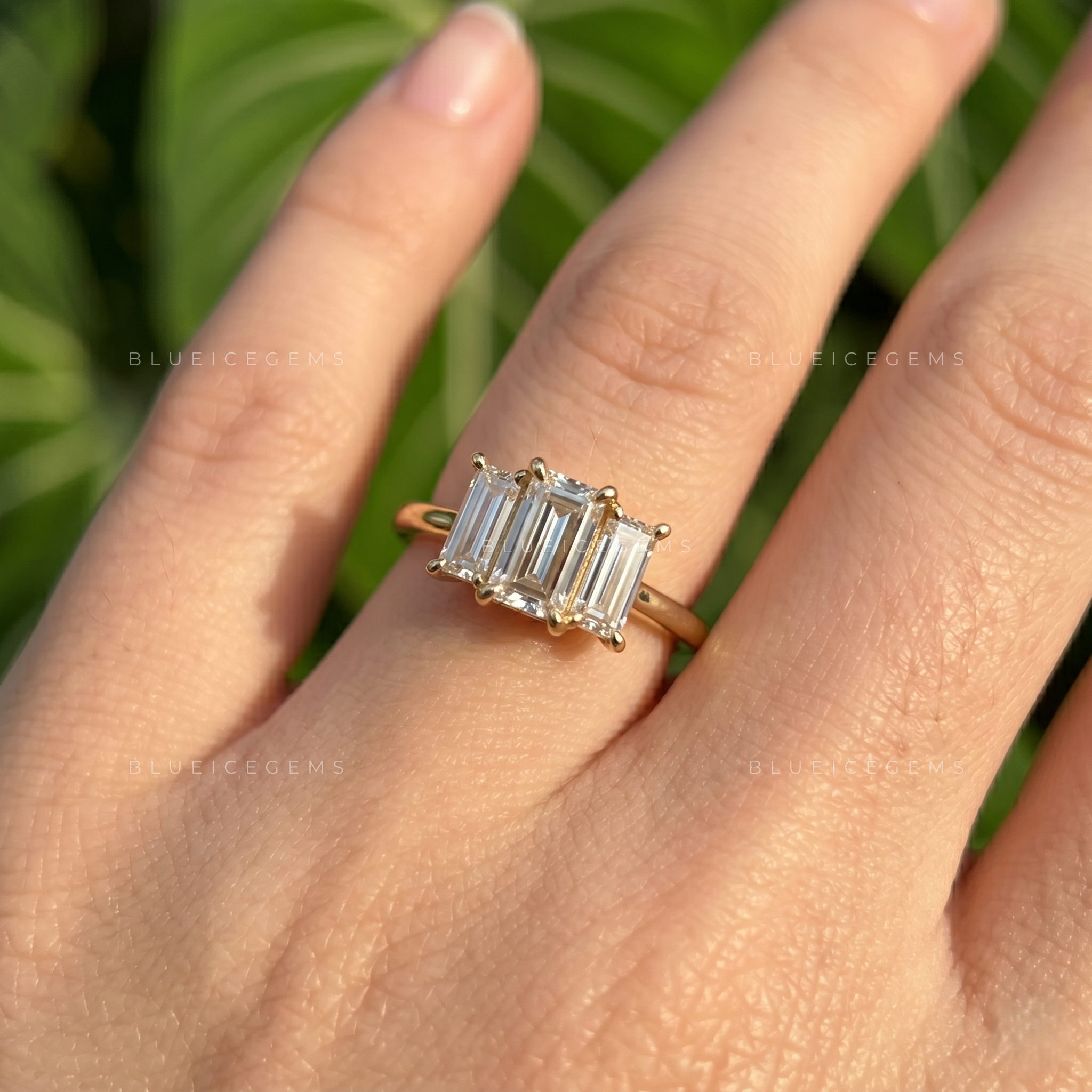 Unique Baguette Cut Trilogy Tiara Style Engagement Ring