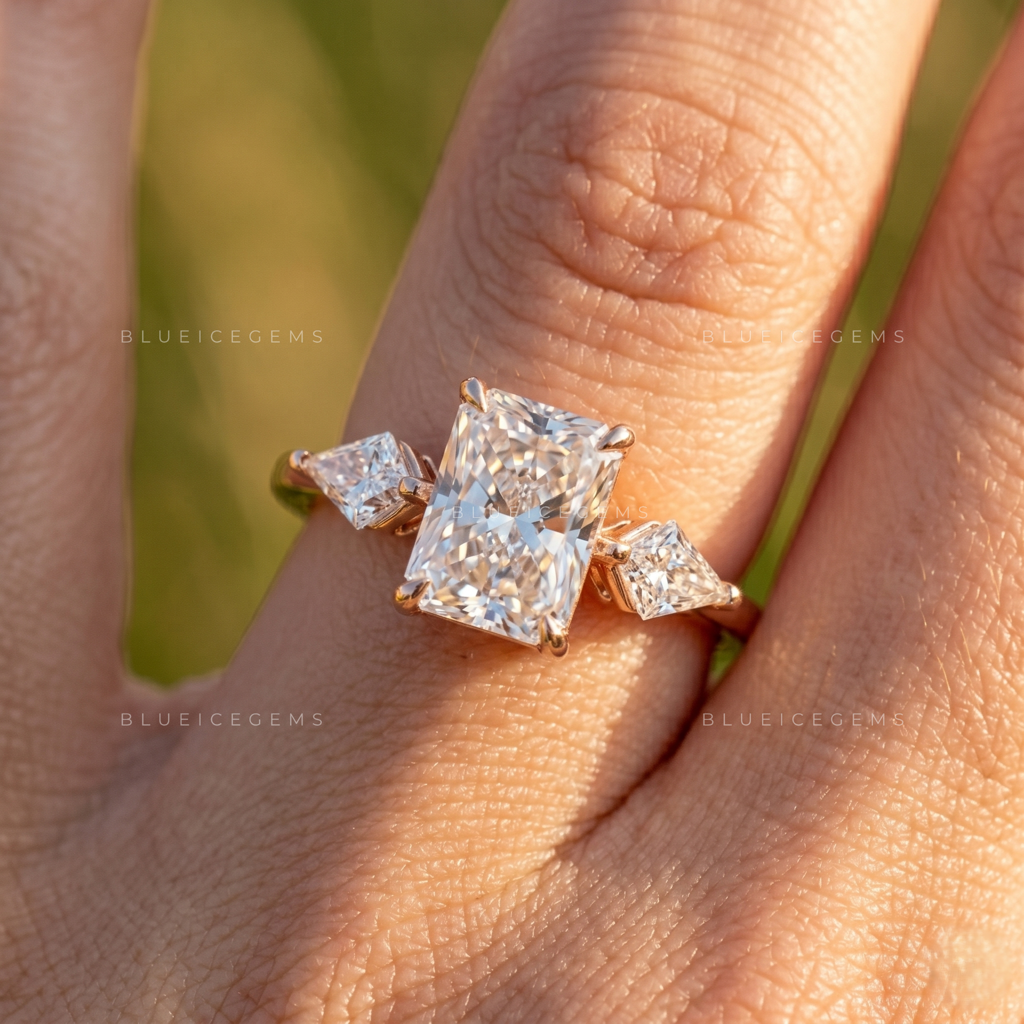 Imperial Splendor Radiant Cut Trilogy Side Kite Engagement Ring