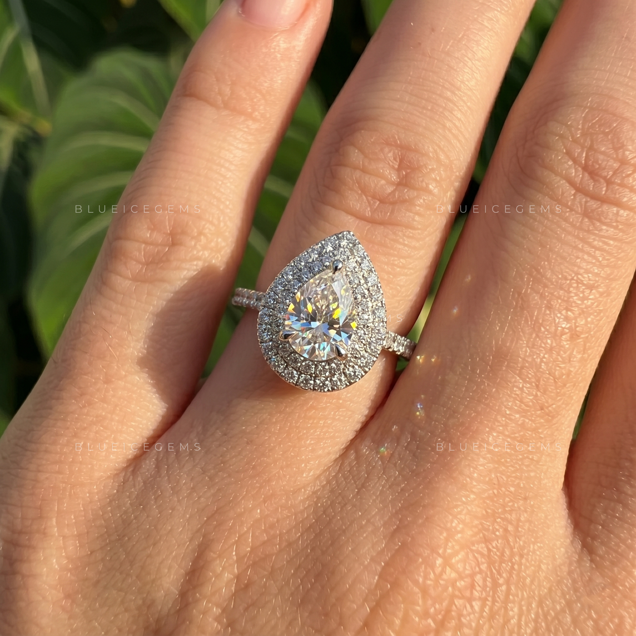 Luminous Majesty Pear Cut Double Halo Engagement Ring