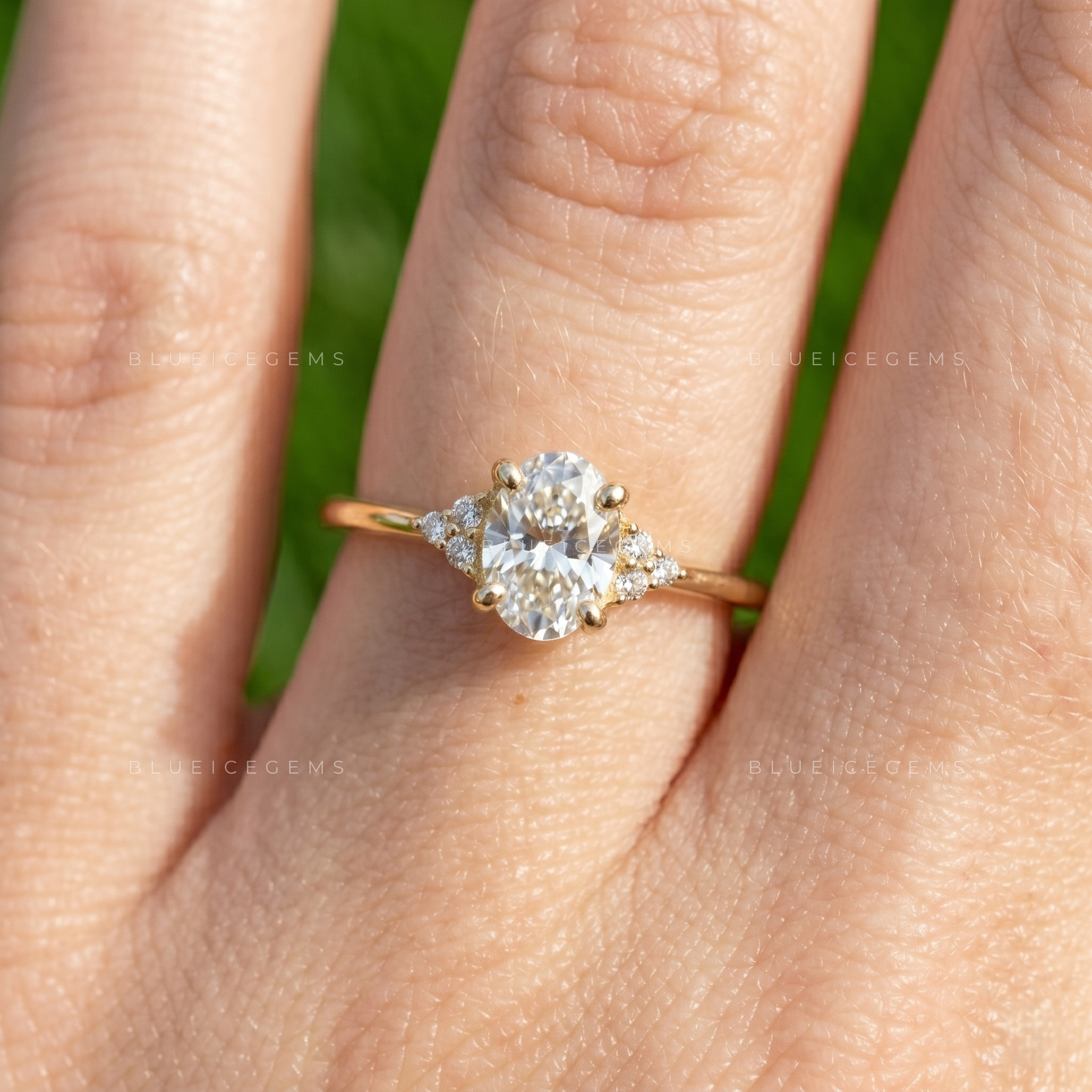 Elara Oval Cut Radiant Cluster Simulated Diamond Engagement Ring