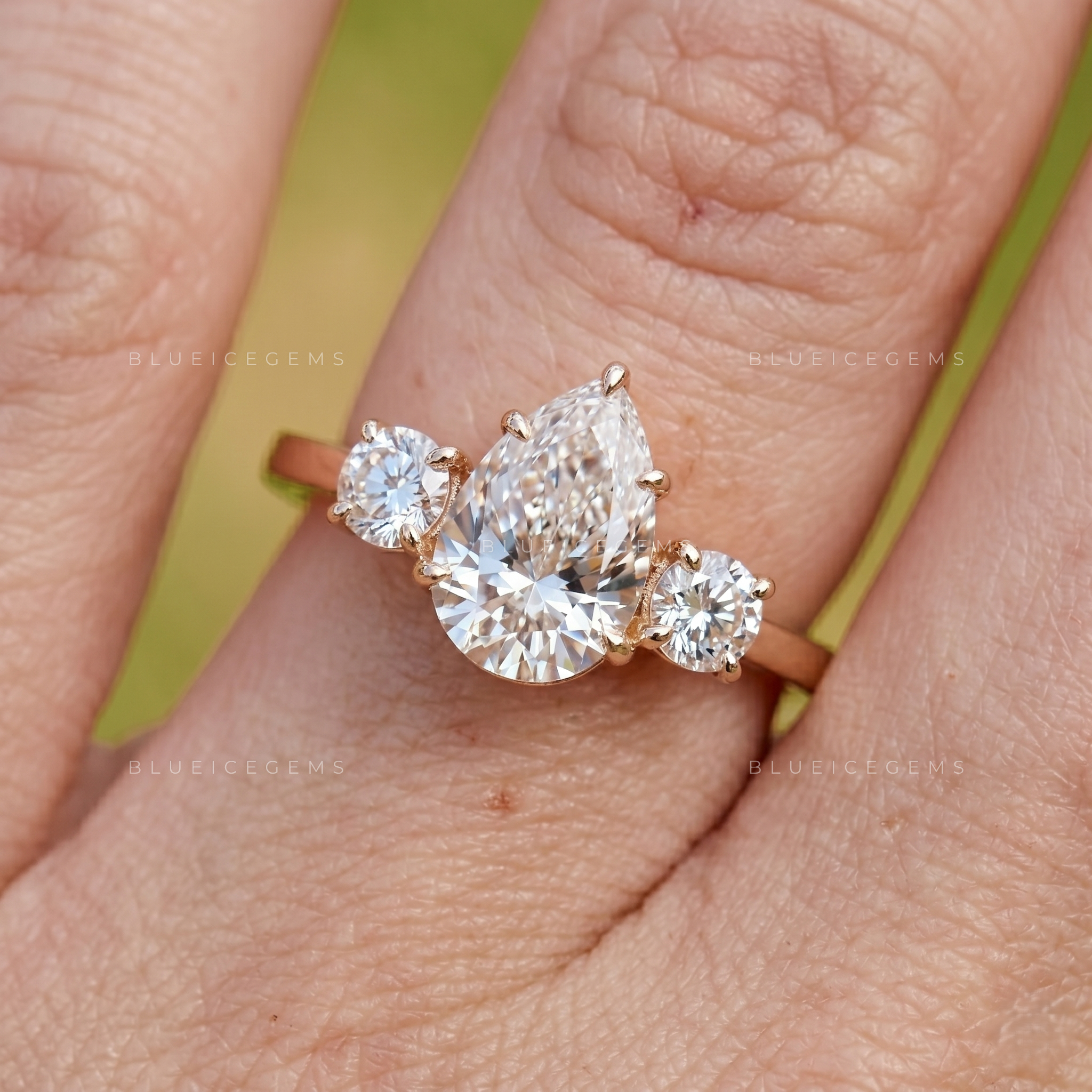Luminous Pear Brilliant Cut Trilogy Heirloom Engagement Ring