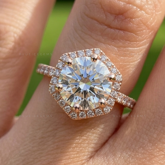 Luminous Round Brilliant Cut Halo Ornate Heirloom Engagement Ring