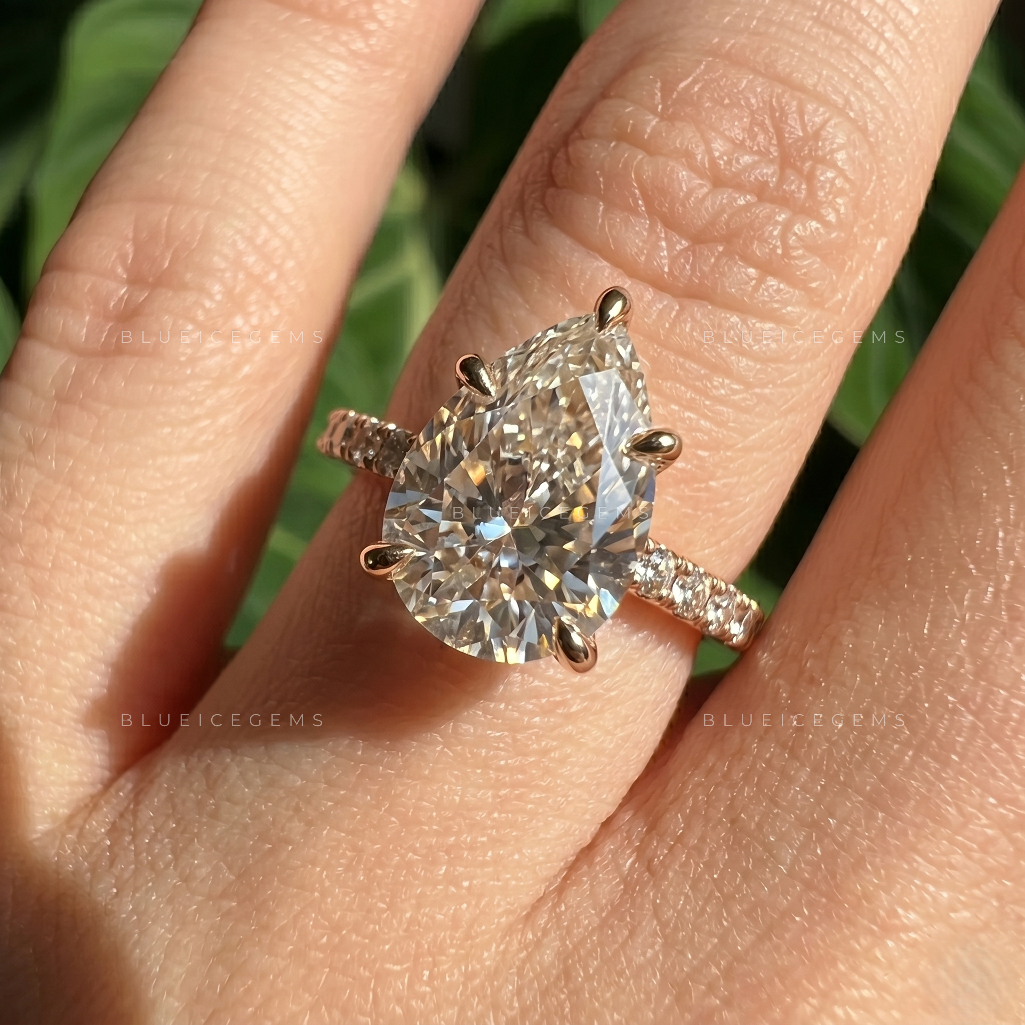 Subtle Sparkle Pear Cut Hidden Halo Pave Engagement Ring