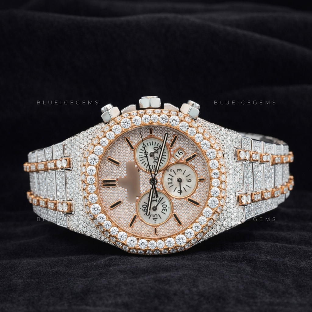 Rosewood Chrono: Two-Tone Iced-Out Custom Moissanite & Diamond Watch