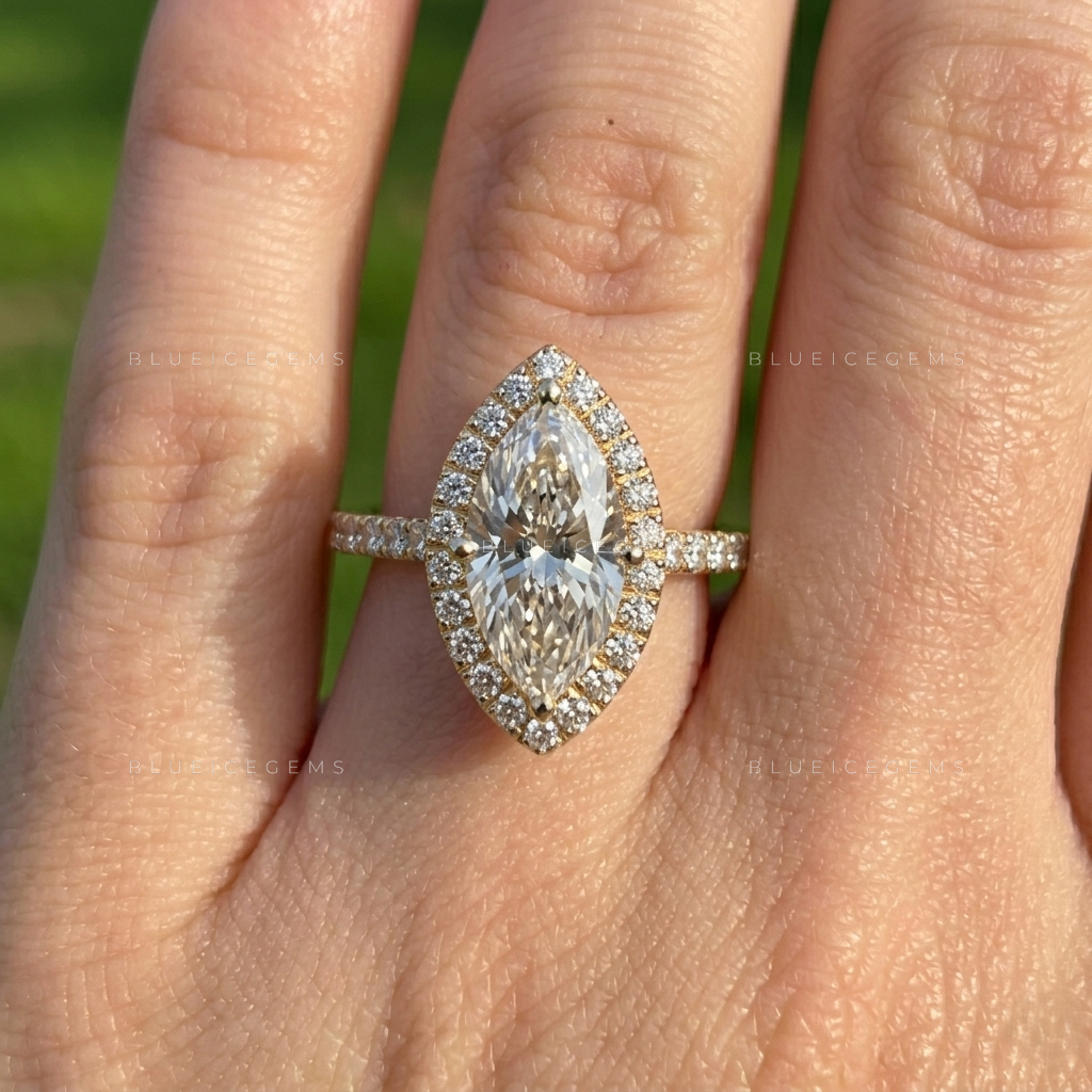 Elegance Personified Marquise Cut Halo Solitaire Engagement Ring