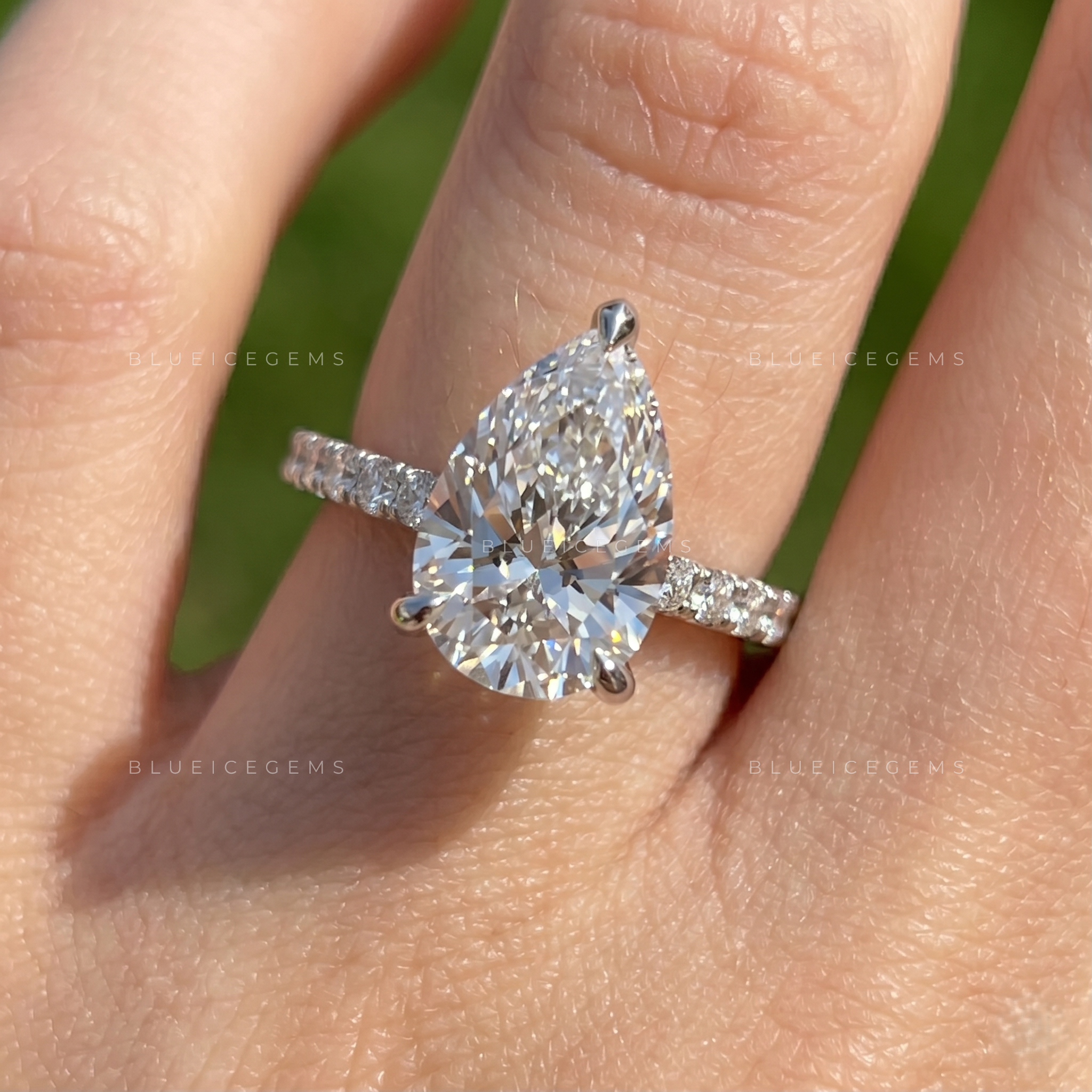 Ethereal Pear Brilliant Cut Hidden Halo Romantic Anniversary Statement Ring