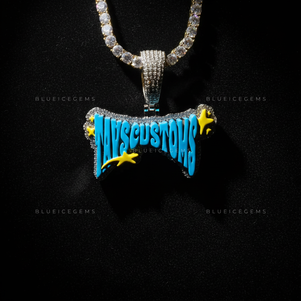 The "TAVSCUSTOMS" Cosmic Pop: Electric Blue & Shooting Star Mosaic Pendant