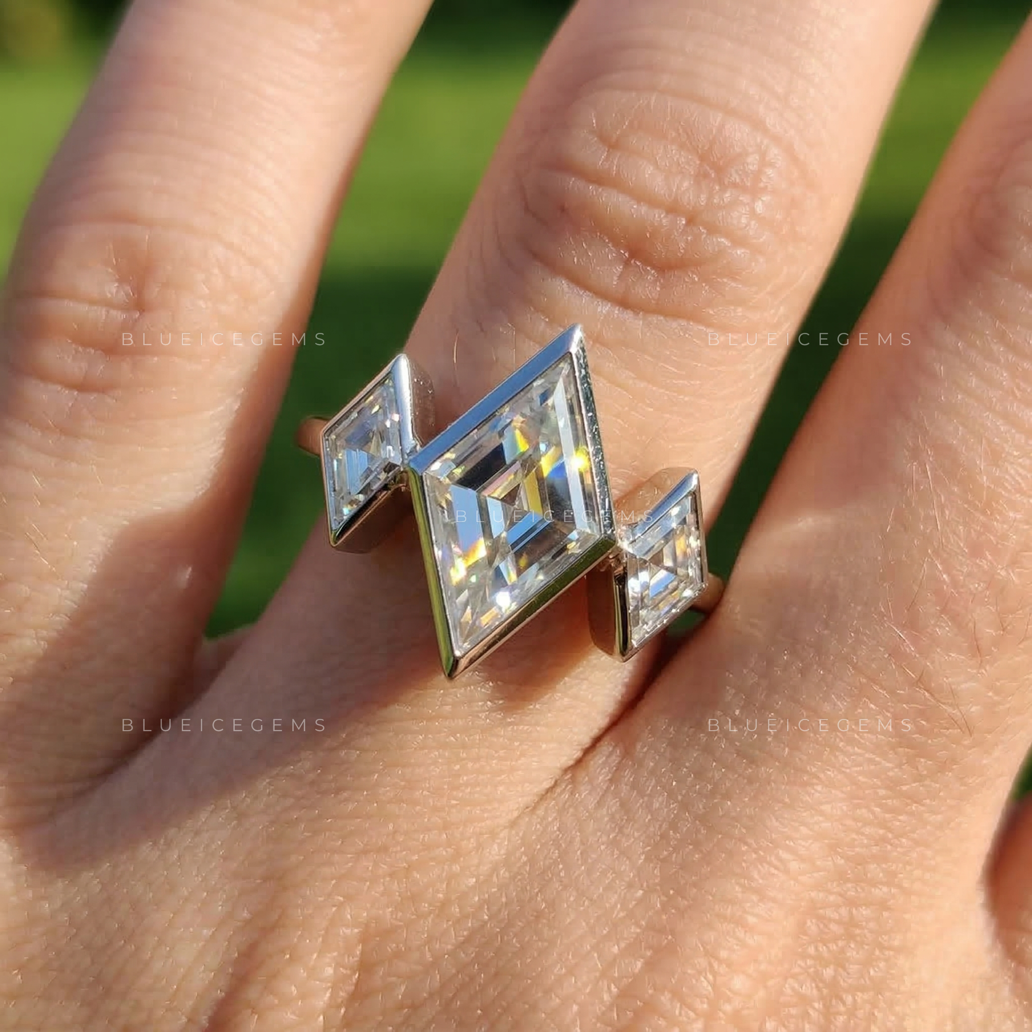 Geometric Harmony Lozenge Cut Trilogy Ring