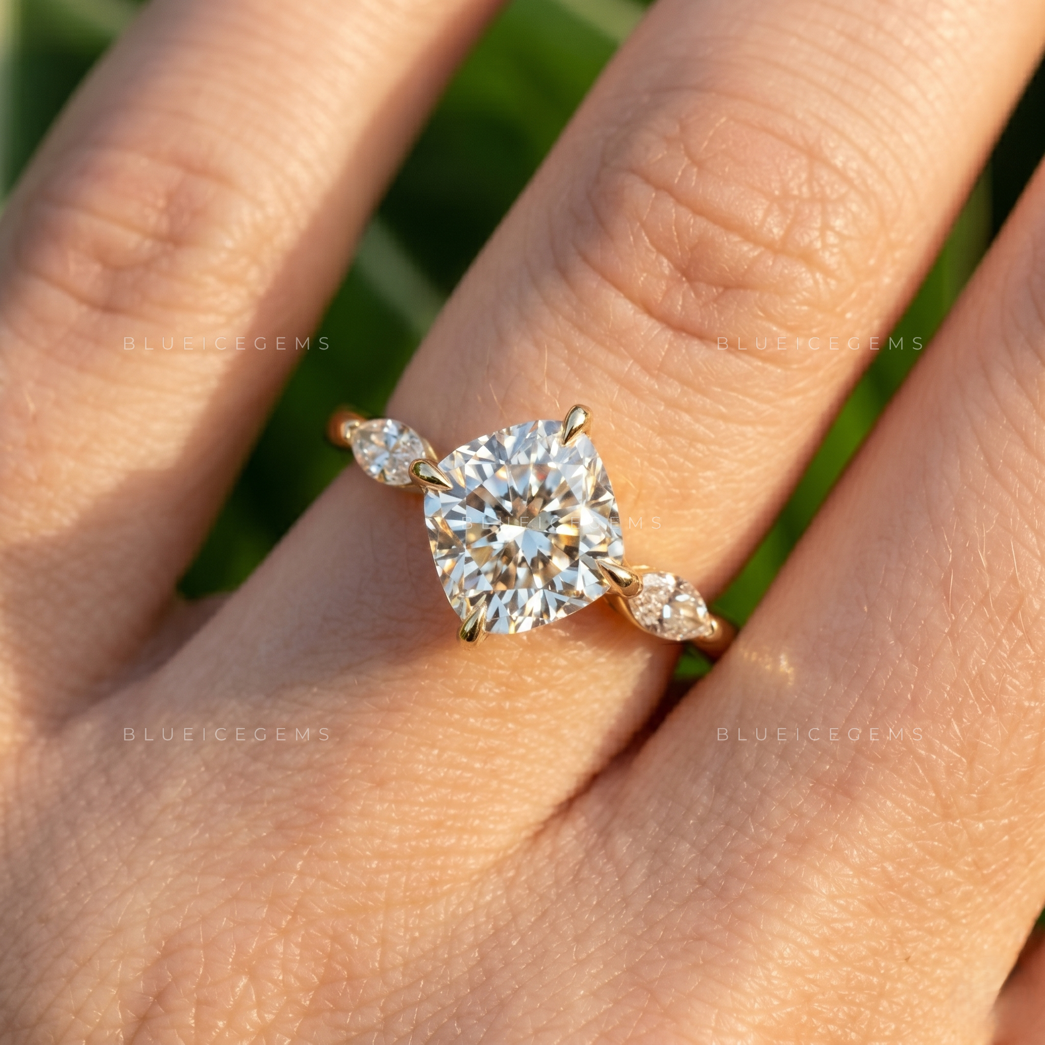Timeless Harmony Cushion Cut Three-Stone Trilogy Engagement Ring