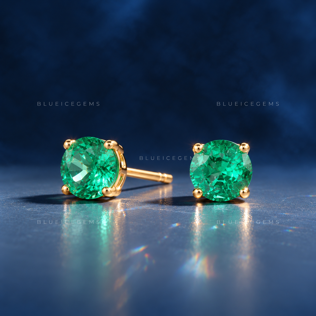 Classic Round Emerald Stud Earrings