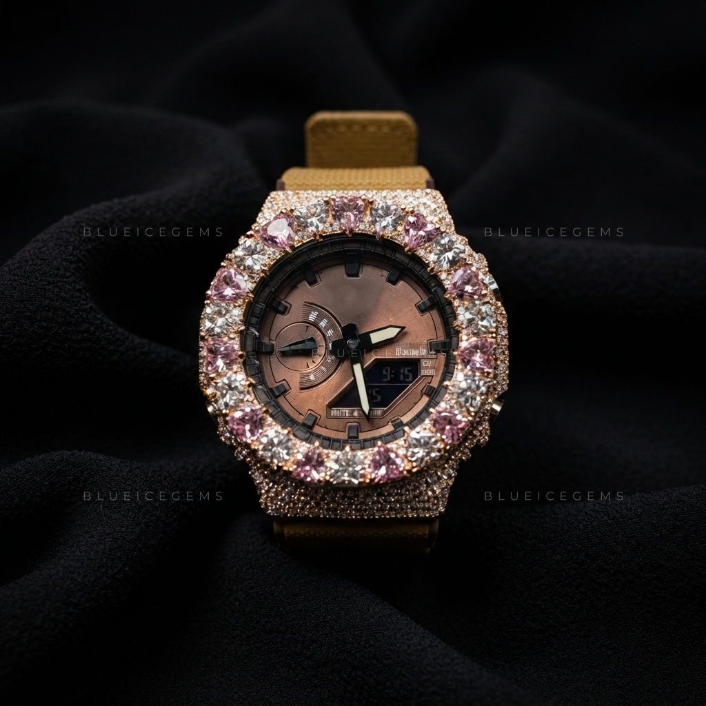 Pink Heart Royale Iced Watch – 13+ CT VVS Moissanite