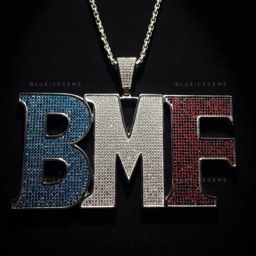 The "BMF" Tri-Tone Authority: Blue, White, & Crimson Multi-Stone Initial Pendant