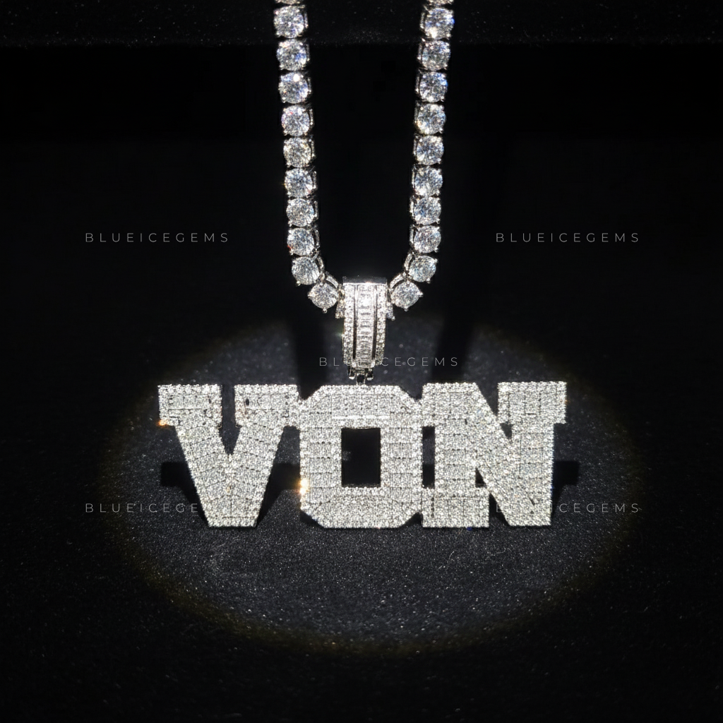 "VON" Custom Iced-Out Block Name Pendant
