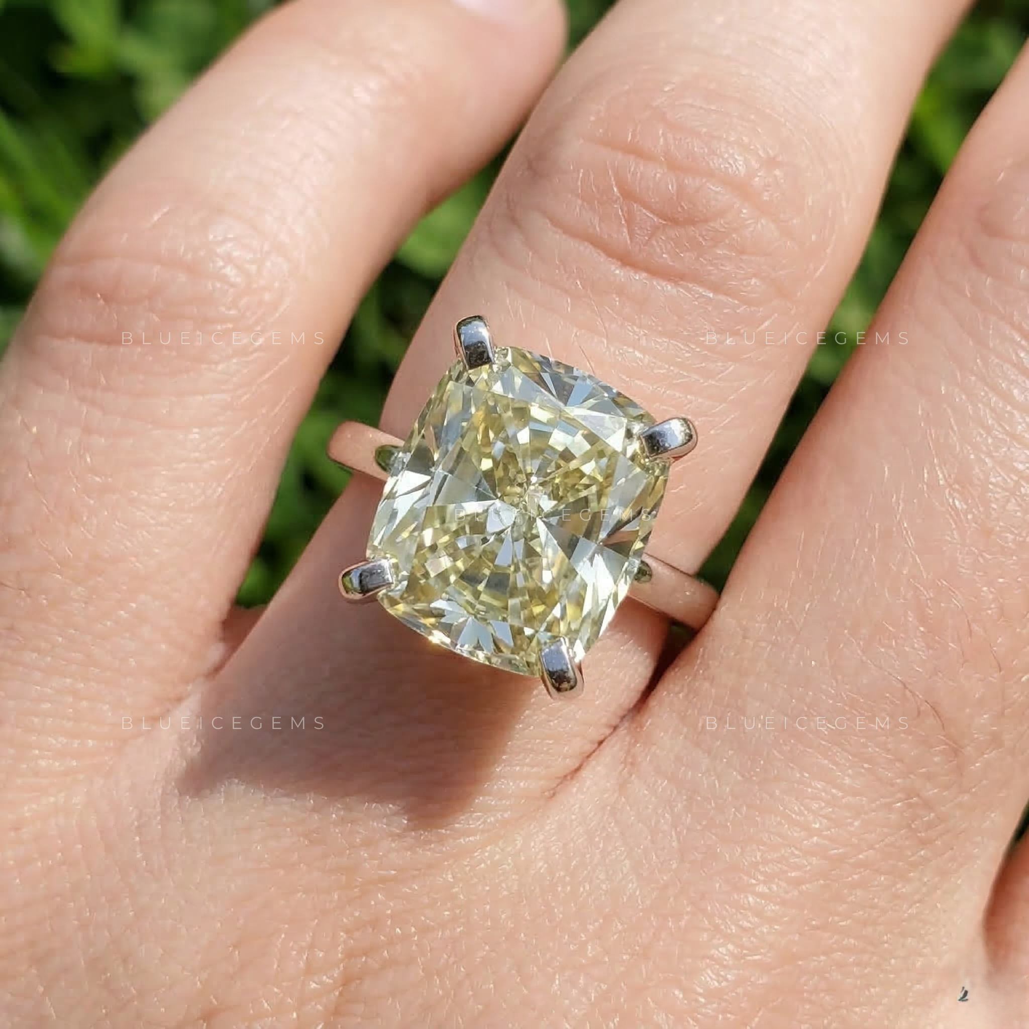 Solace Sun Cushion Cut Light Yellow Solitaire Ring