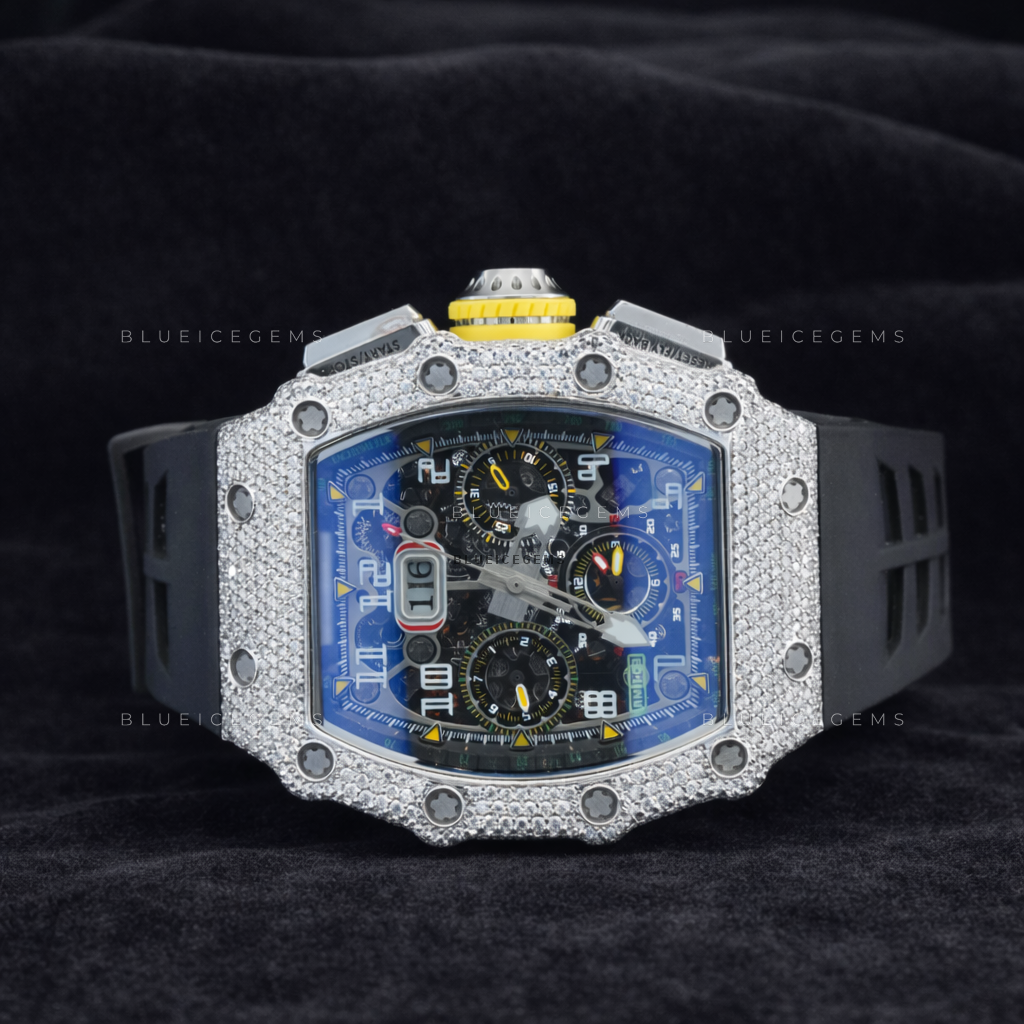 Techno Frost: Iced-Out Custom Skeleton Moissanite Watch