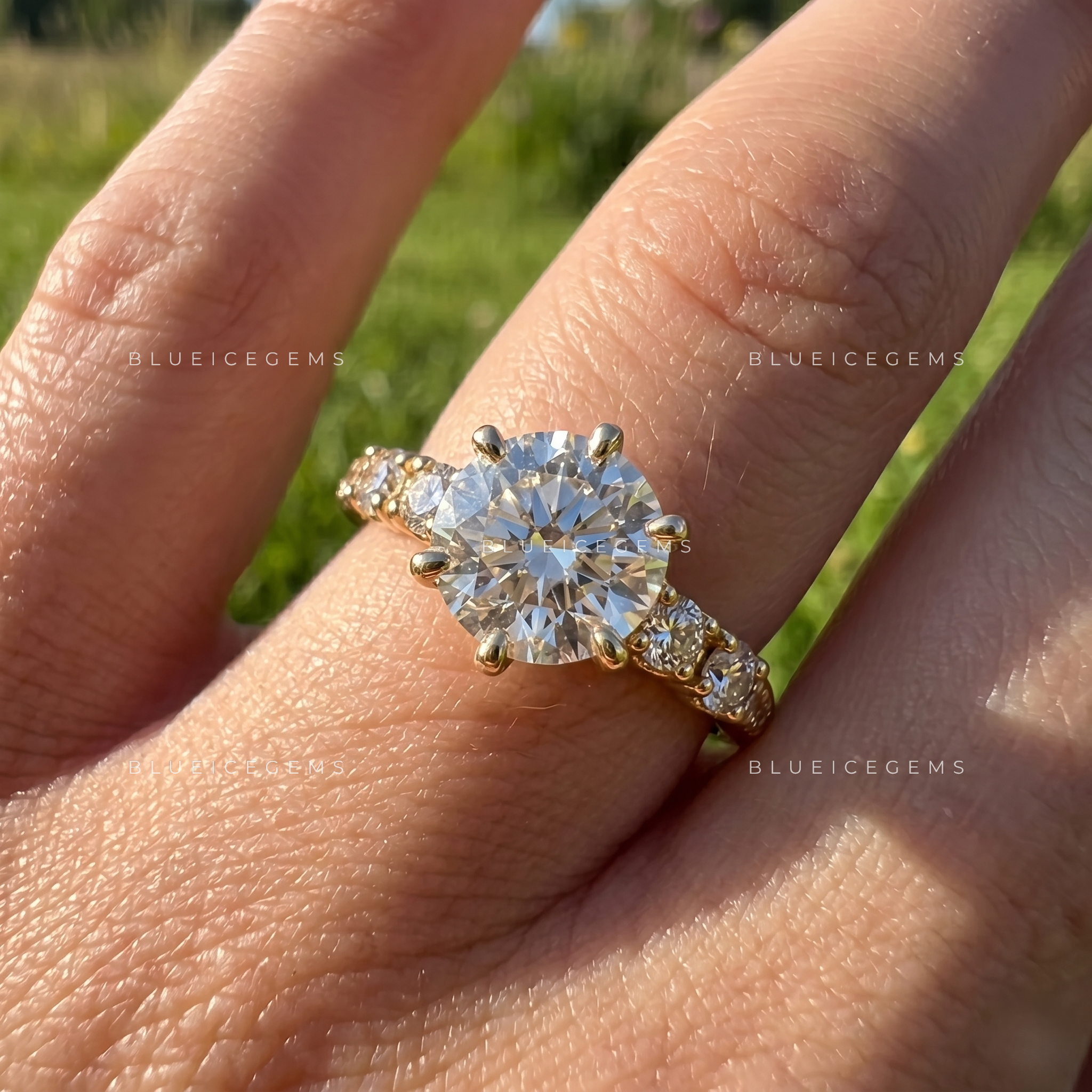 Radiant Symphony Round Cut Accent Engagement Ring