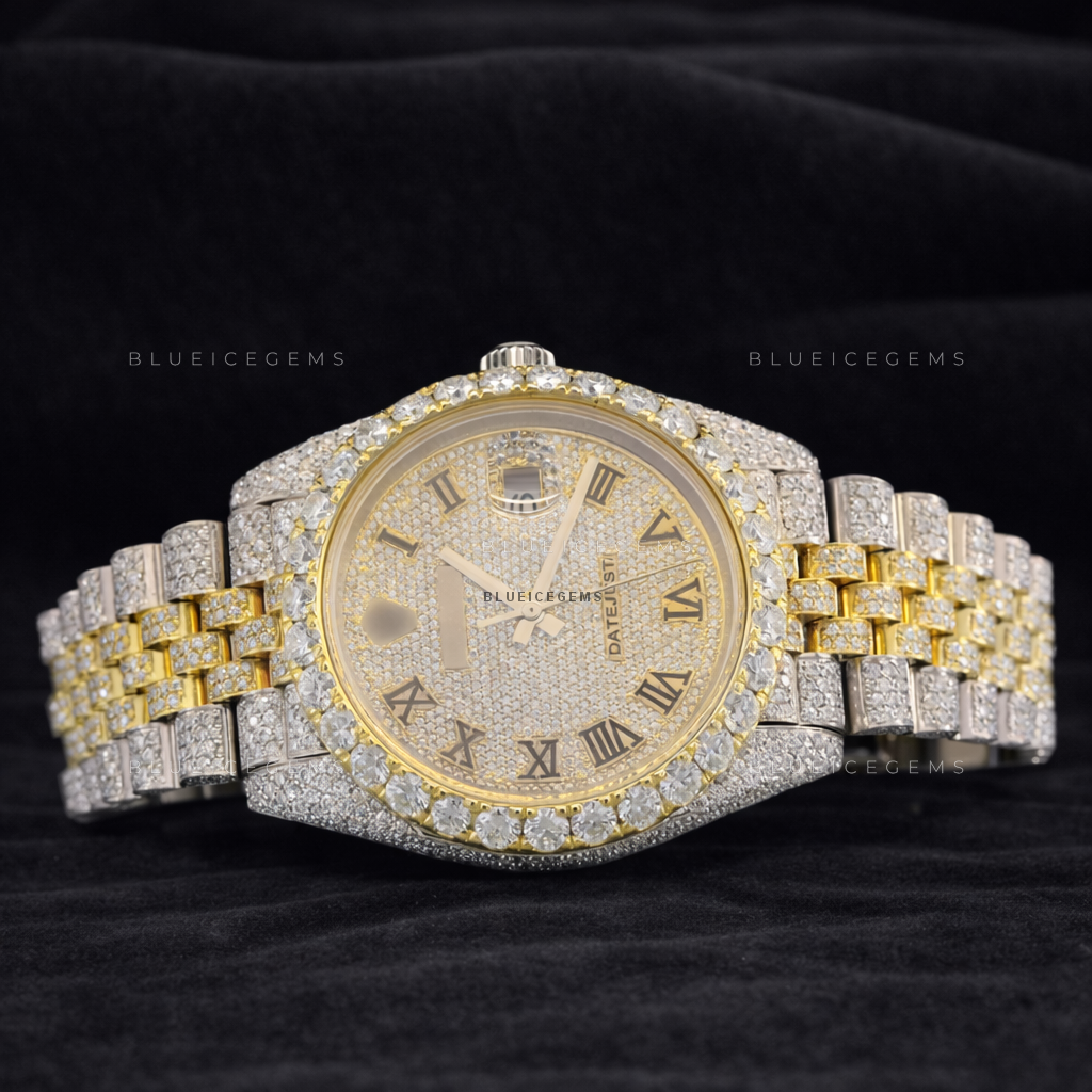 Gilded Monarch: Two-Tone Iced-Out Custom Roman Jubilee Watch