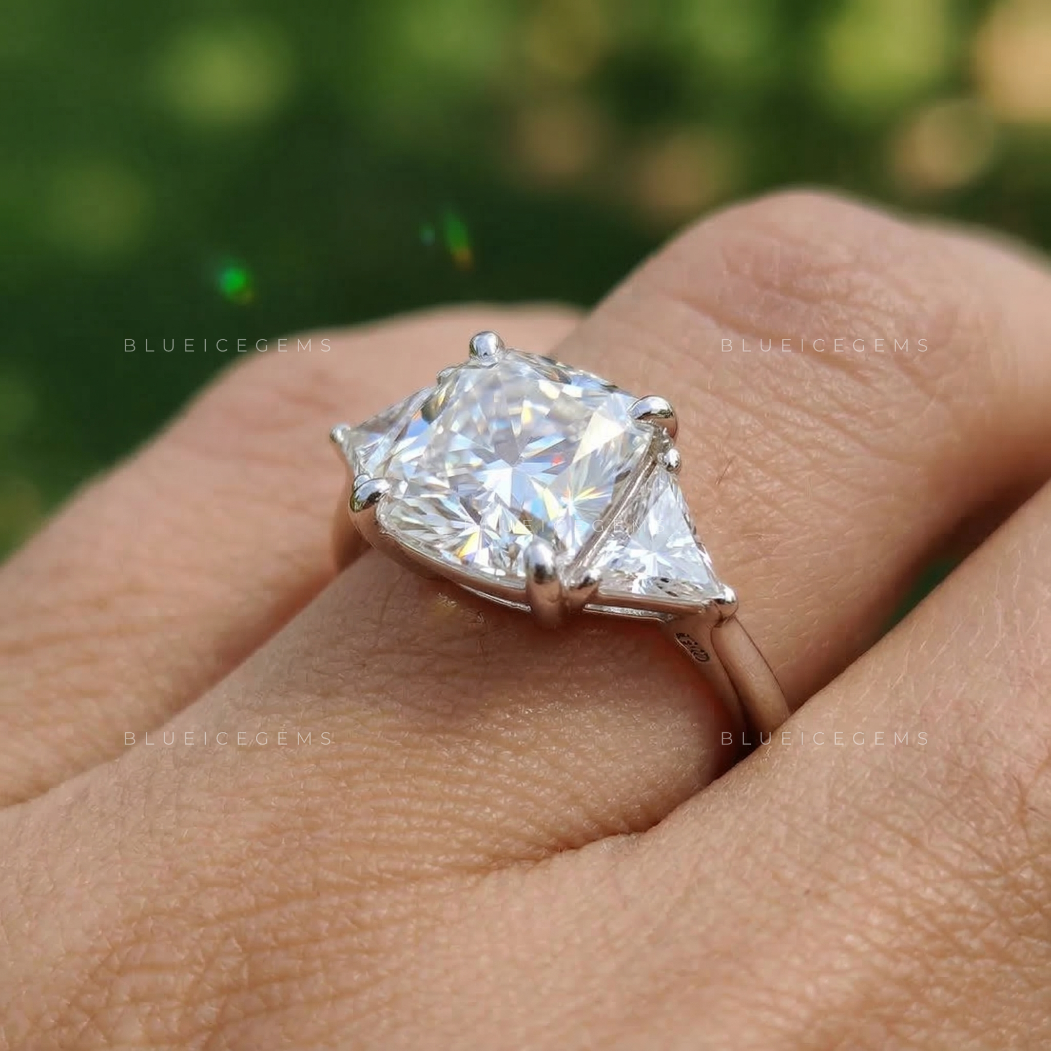 Graceful Brilliance Cushion and Triangle Trilogy Ring