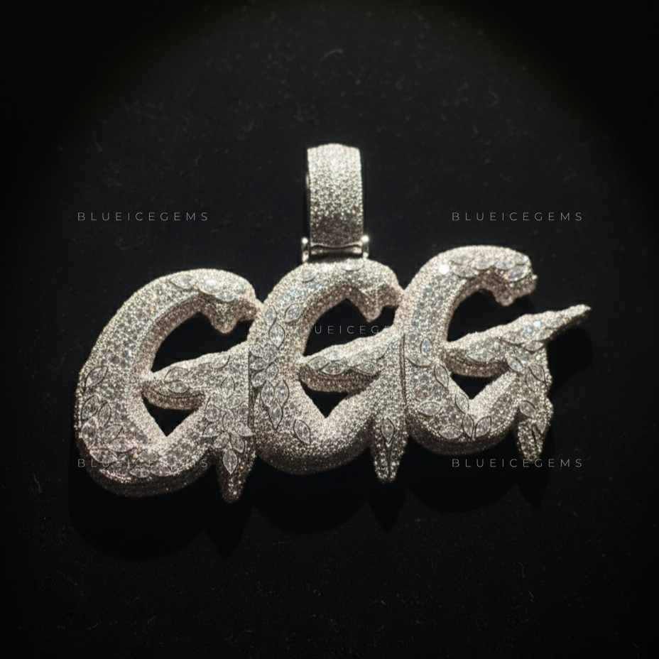 The "GGG" Floral Infusion: Marquise-Mosaic & 3D Bubble Script Pendant