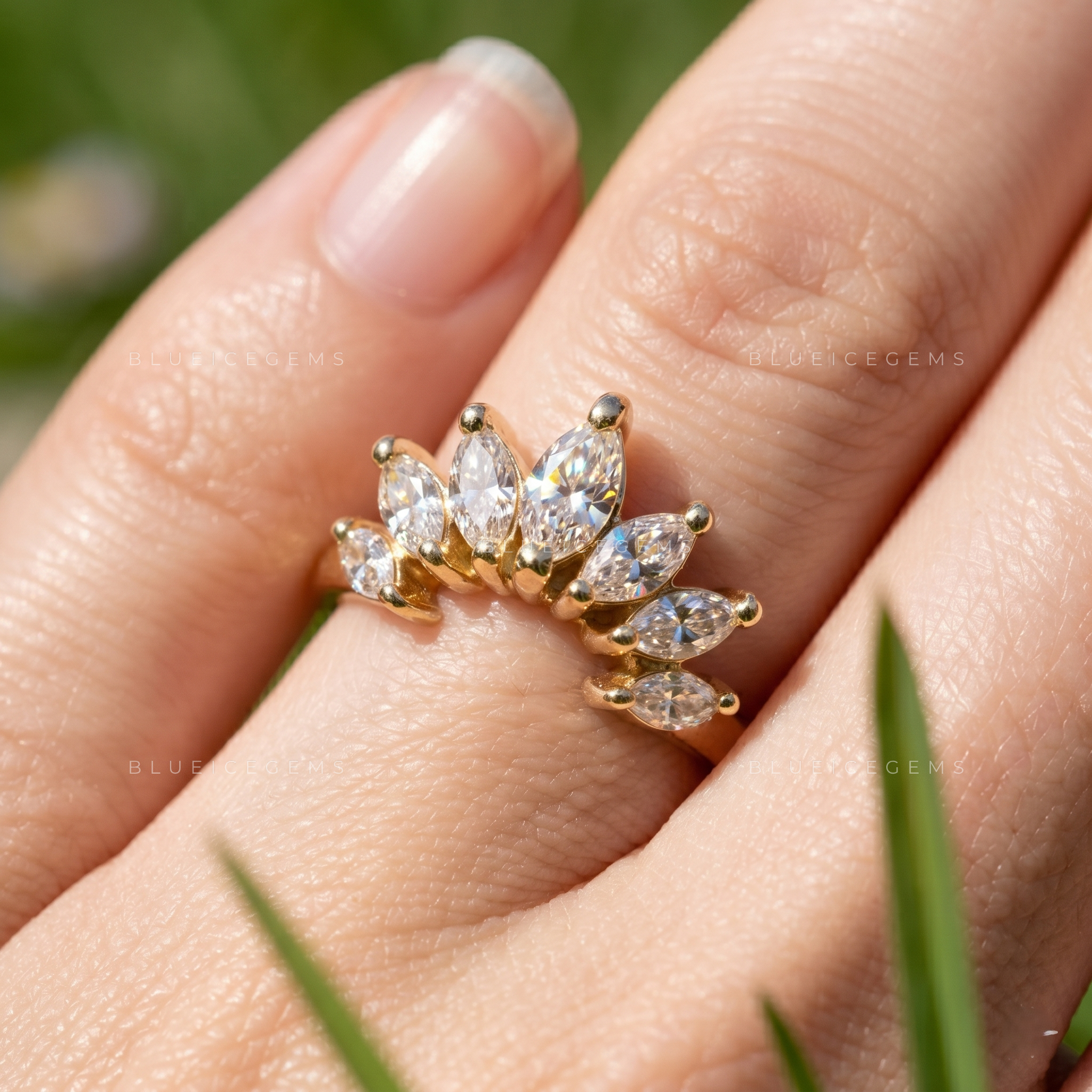 Whispering Leaves Marquise Diamond Nature Inspired Ring