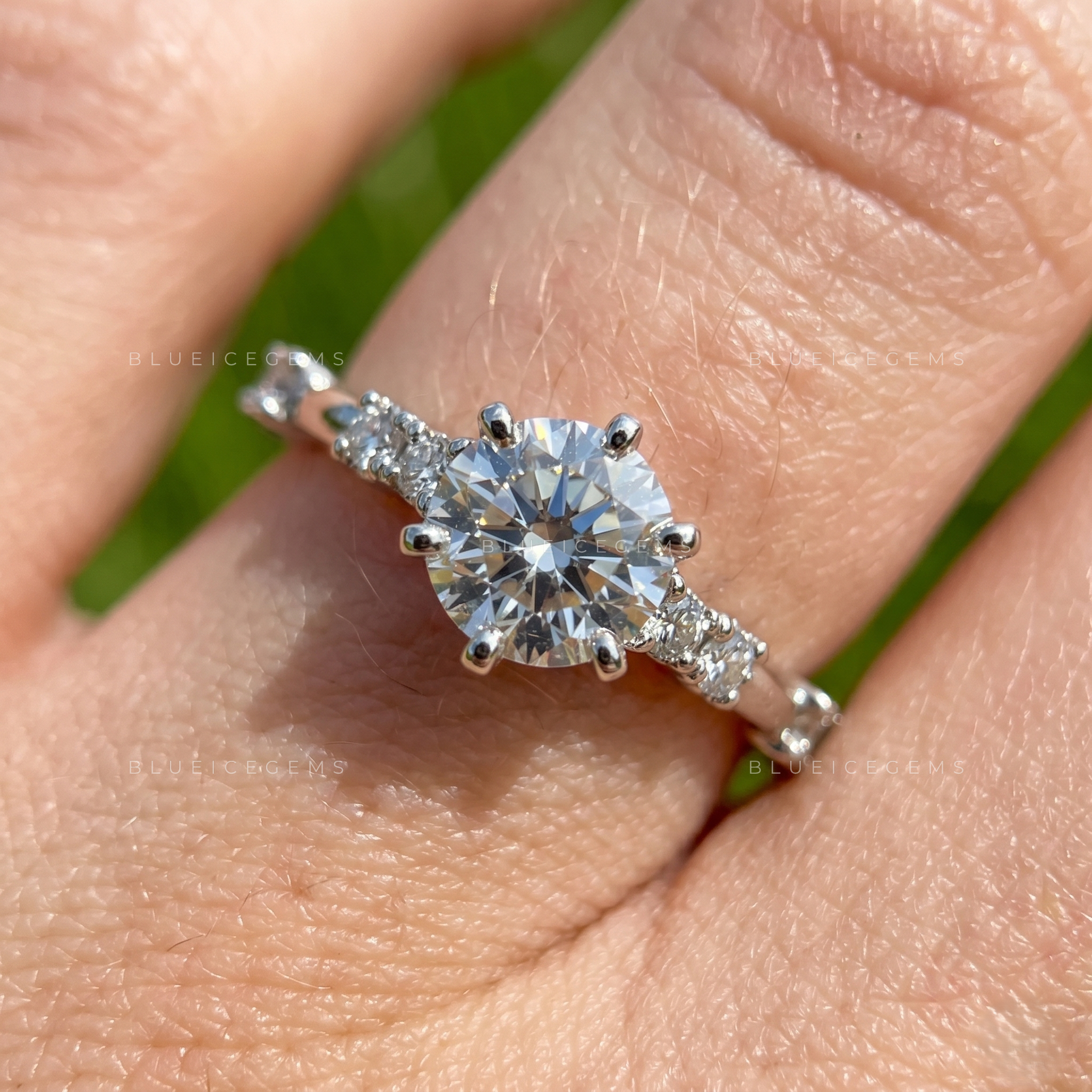 Celestial Muse Round Brilliant Cut Six Prong Solitaire Accent Engagement Ring