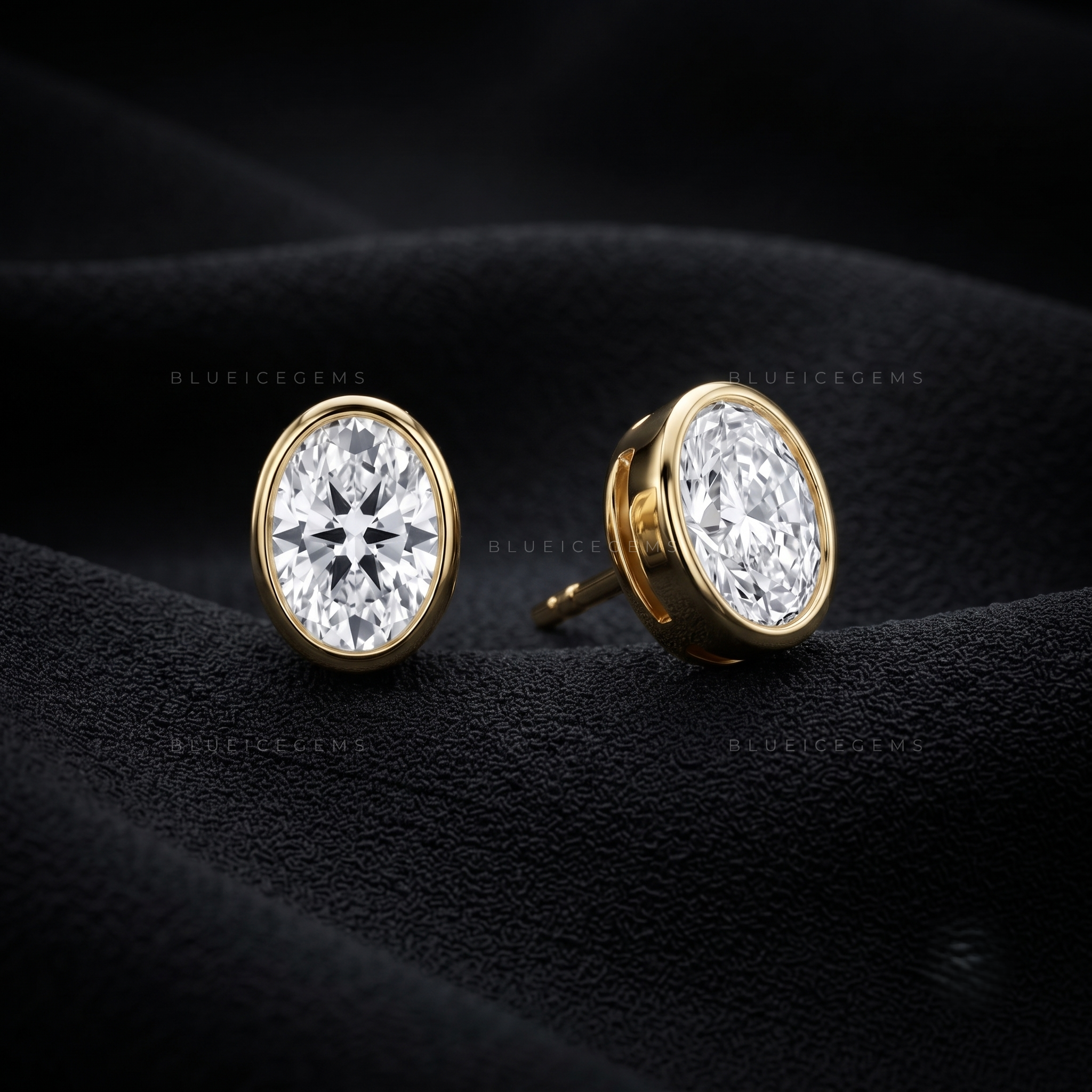 Elara Oval Lab-Grown Diamond Bezel Stud Earrings