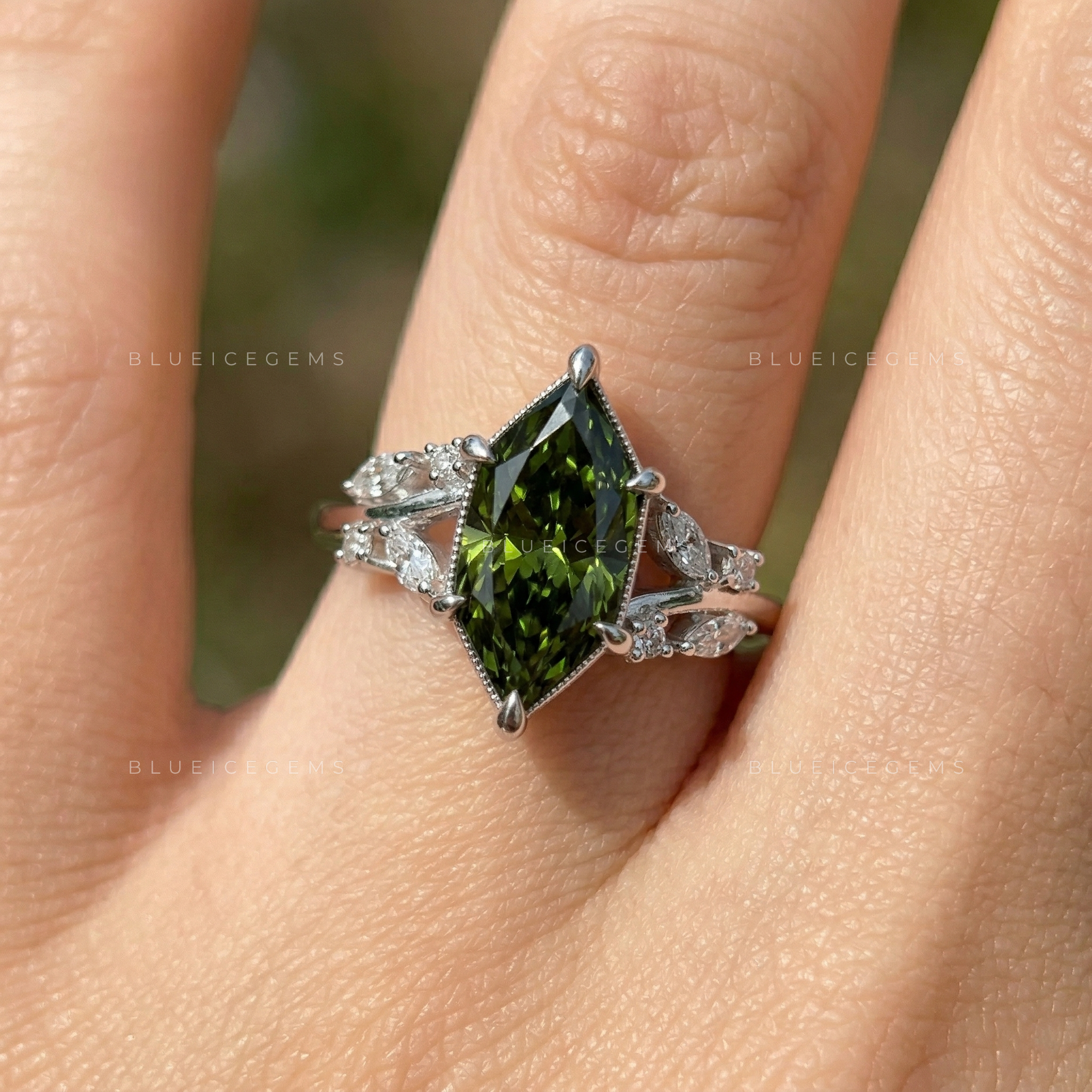Verdant Muse Dutch Marquise Fancy Green Diamond Ring