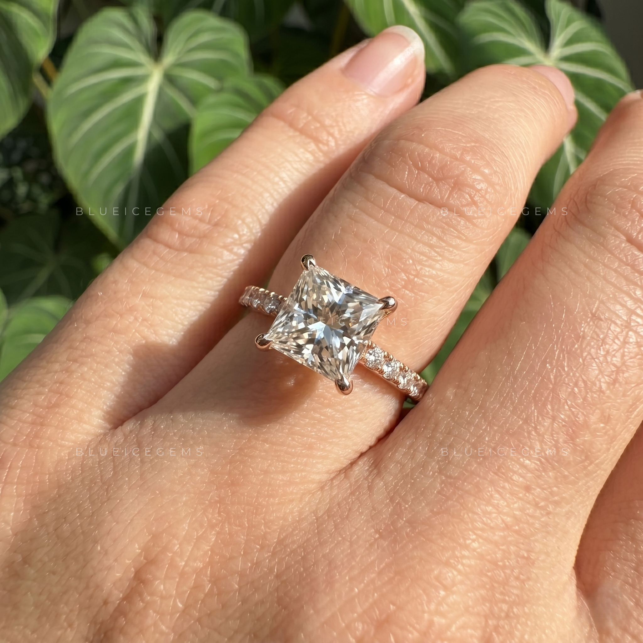 Regal Splendor Princess Cut Pave Engagement Ring