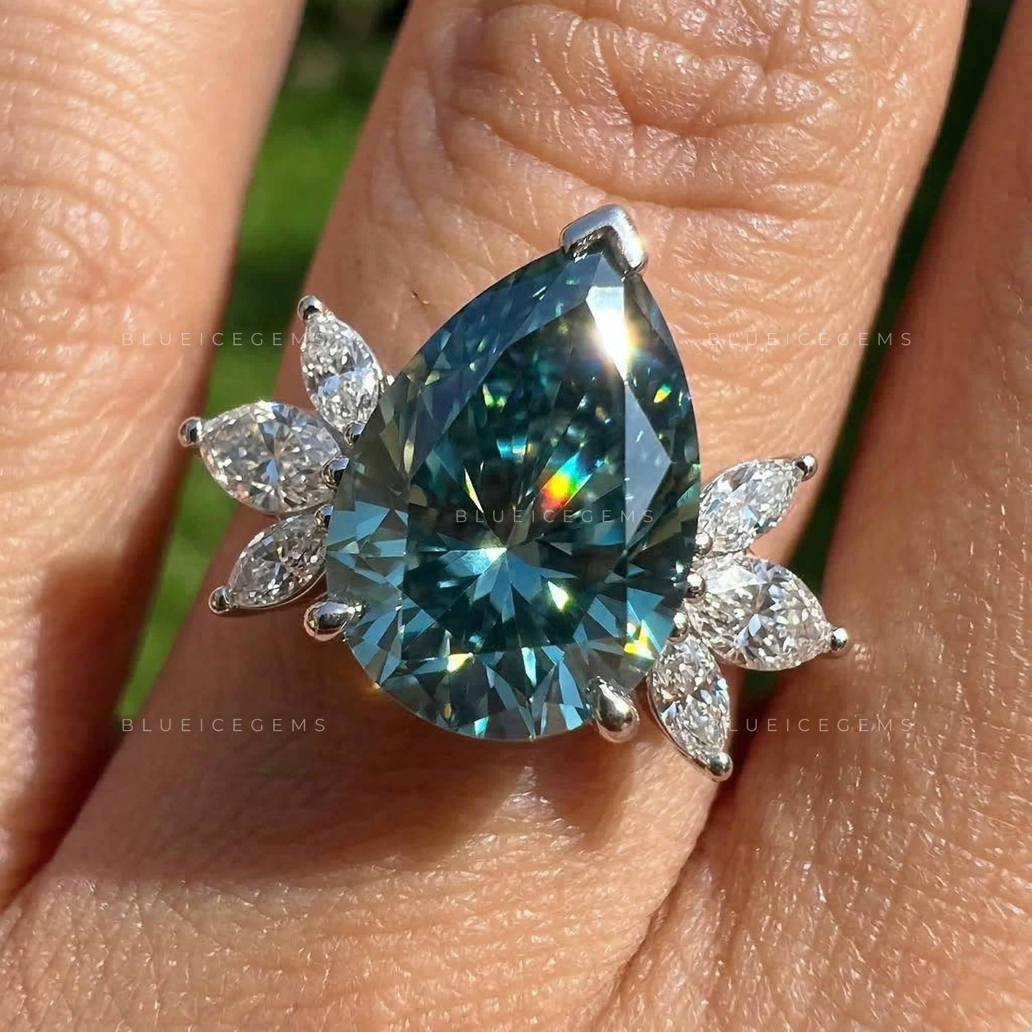 Oceanic Mist Pear Cut Cluster Ring