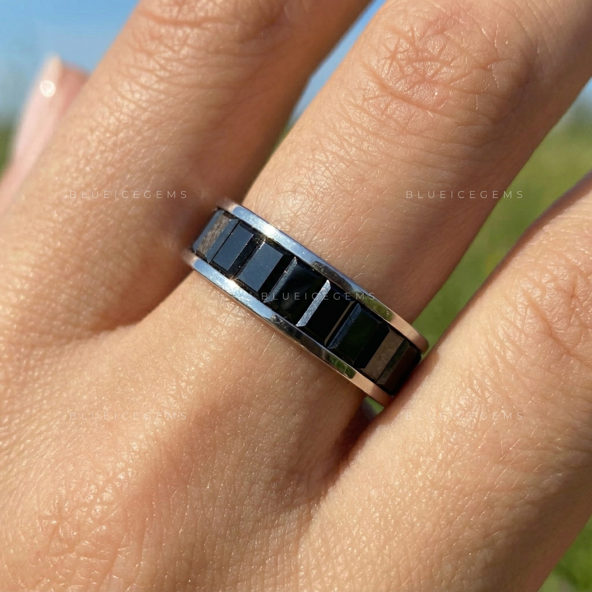 Midnight Noir Baguette Cut Black Moissanite Eternity Band