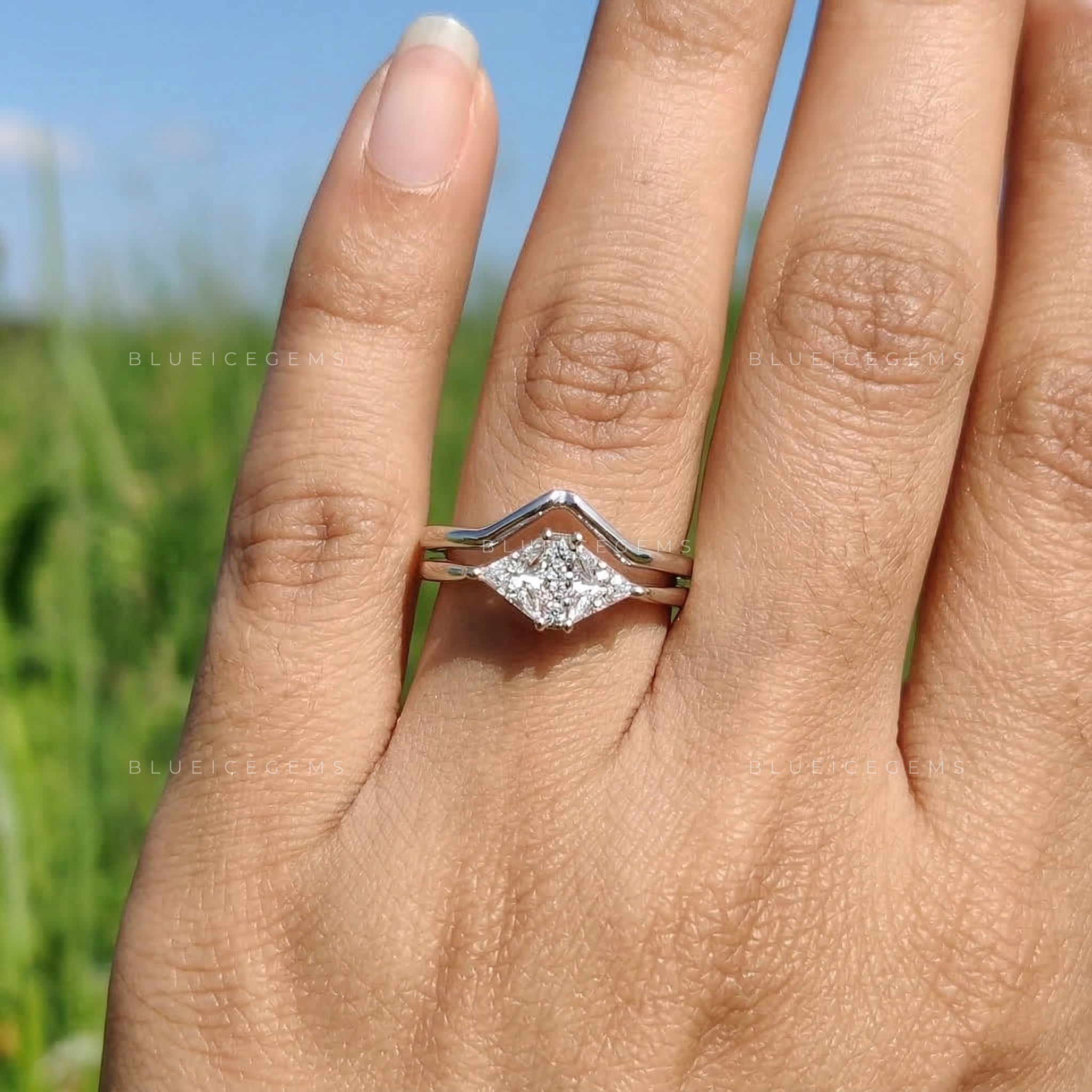 Modern Trillion Cut Geometric Bridal Set