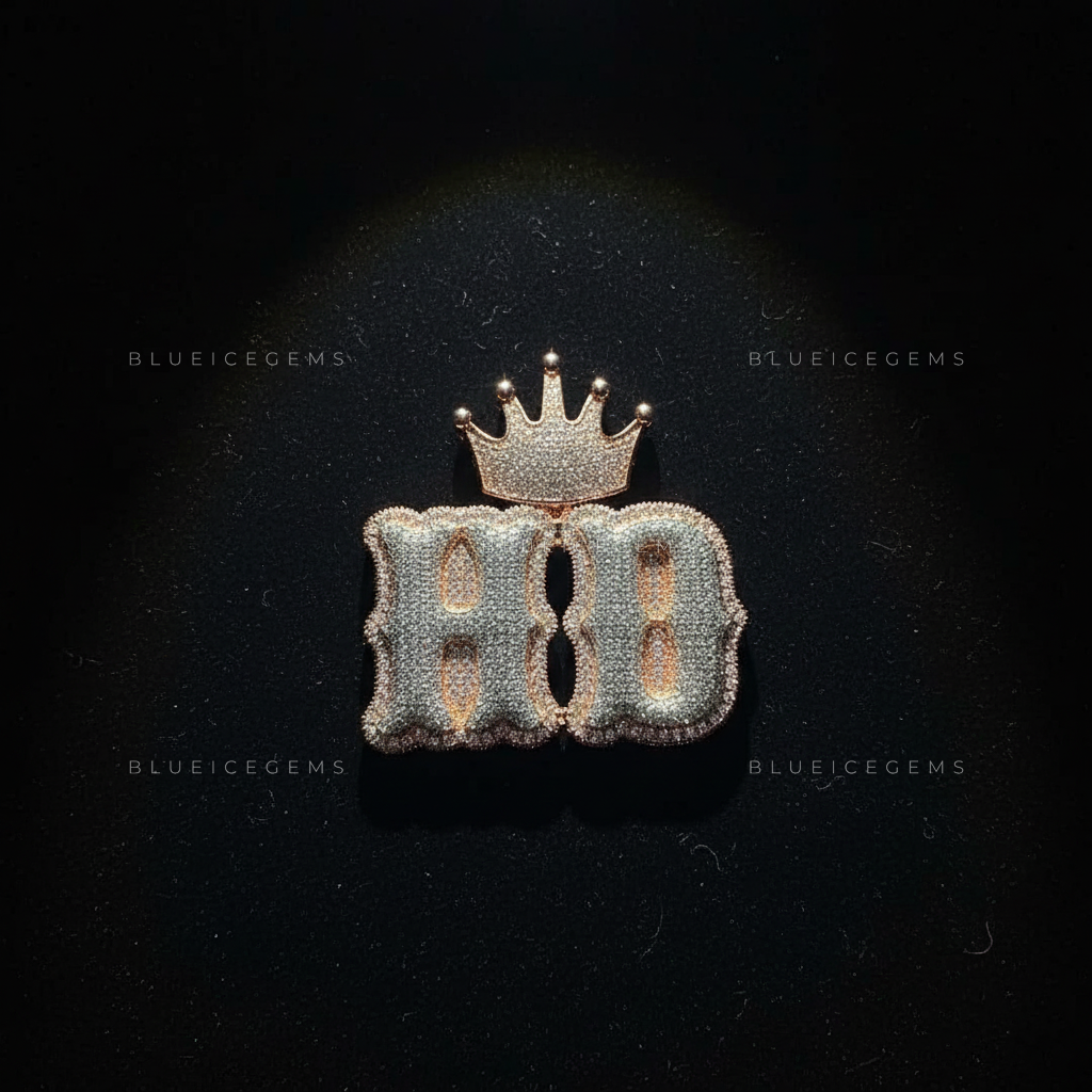 The "HB" Royal Monogram: Crown-Topped 3D Gothic Bubble Pendant