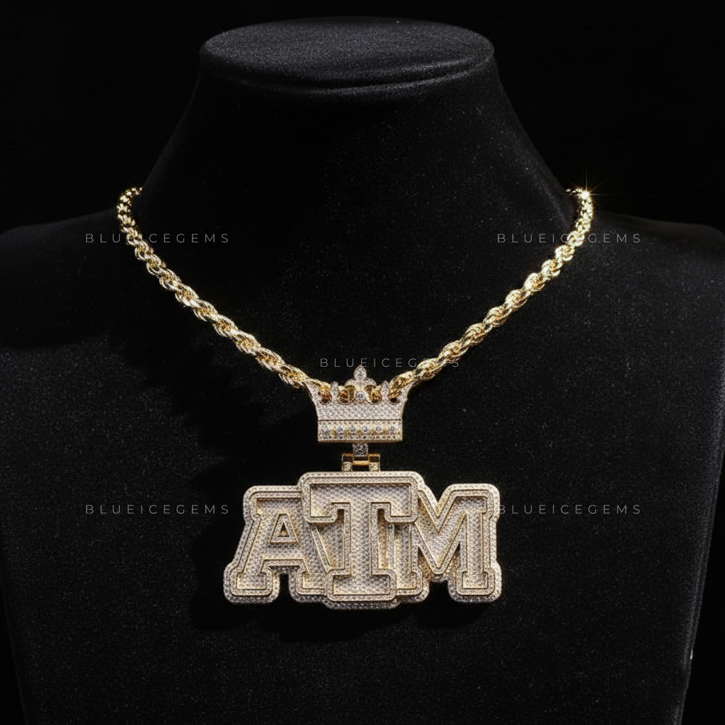 The "ATM" Sovereign: Crown-Topped Industrial Collegiate & Heavy-Gauge Gold Pendant