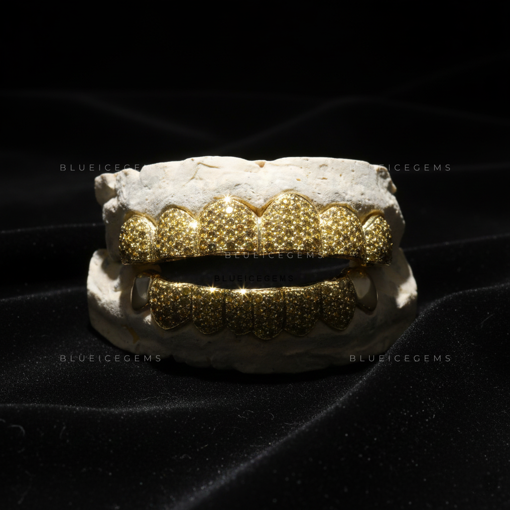 Yellow Diamond Gilded Avalanche Full-Set Grillz