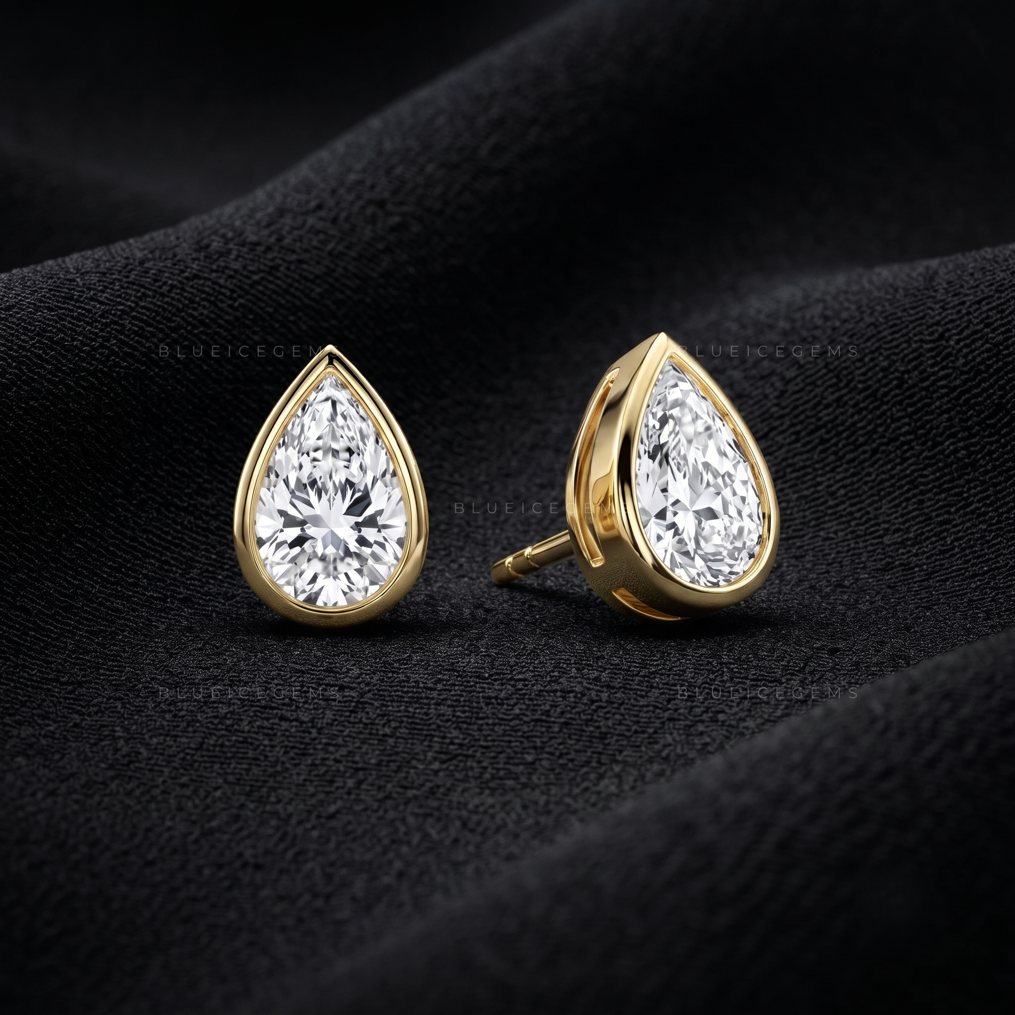 Serenelle Pear-Cut Lab-Grown Diamond Bezel Stud Earrings