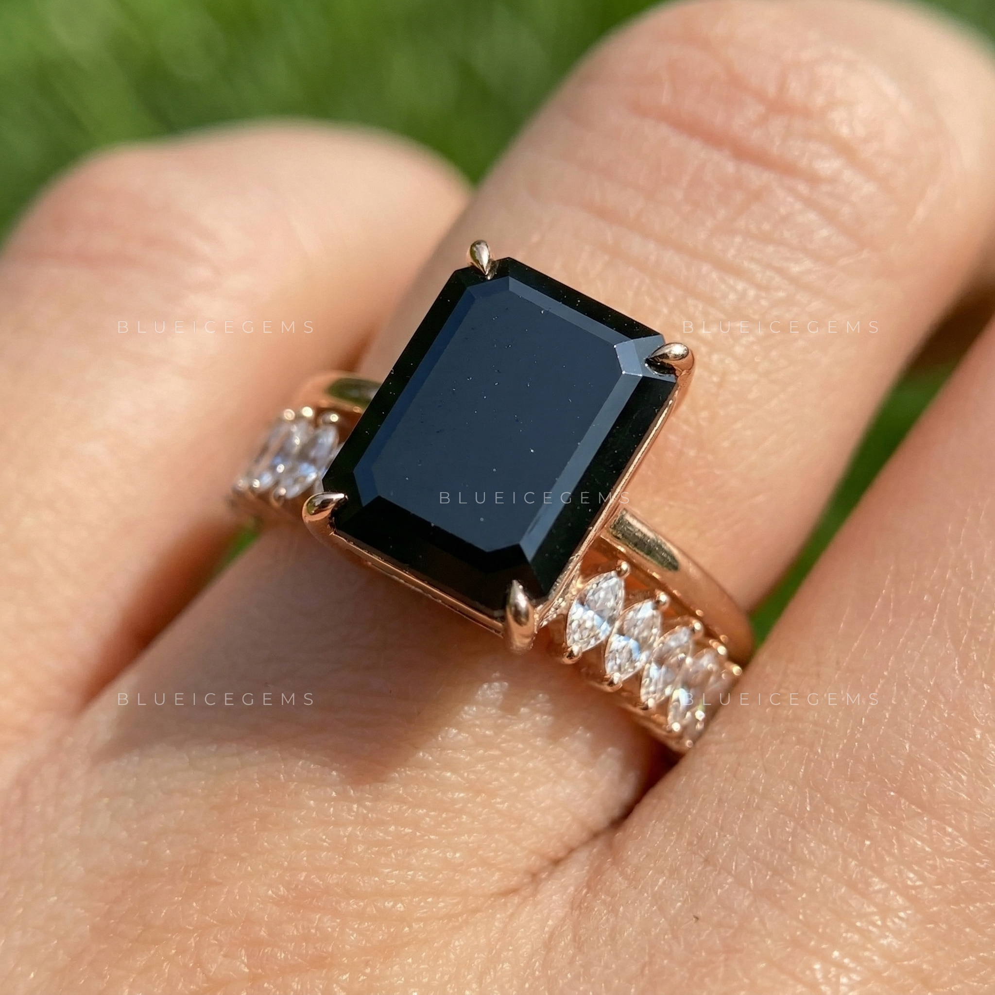 Architectural Noir Emerald Cut Black Diamond Bridal Set