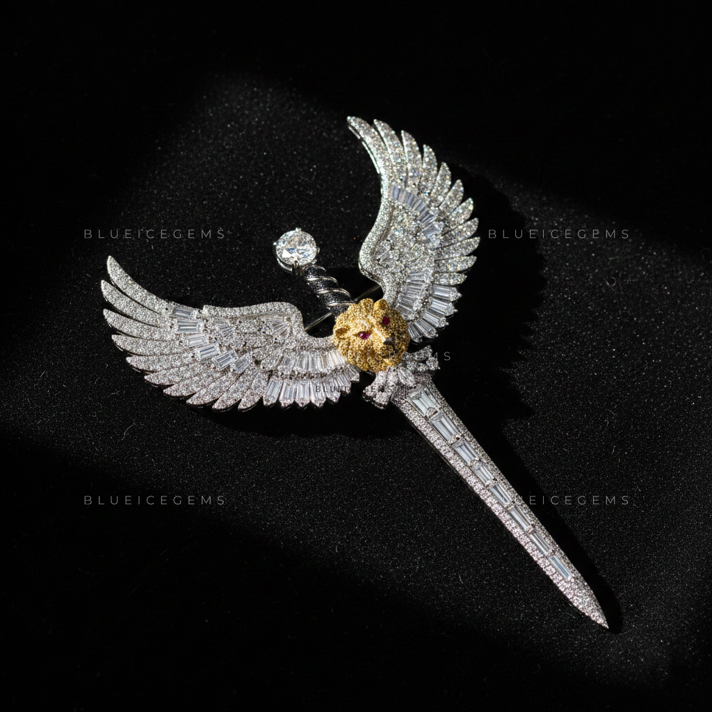 The Guardian's Blade: Bespoke Winged Sword Statement Brooch