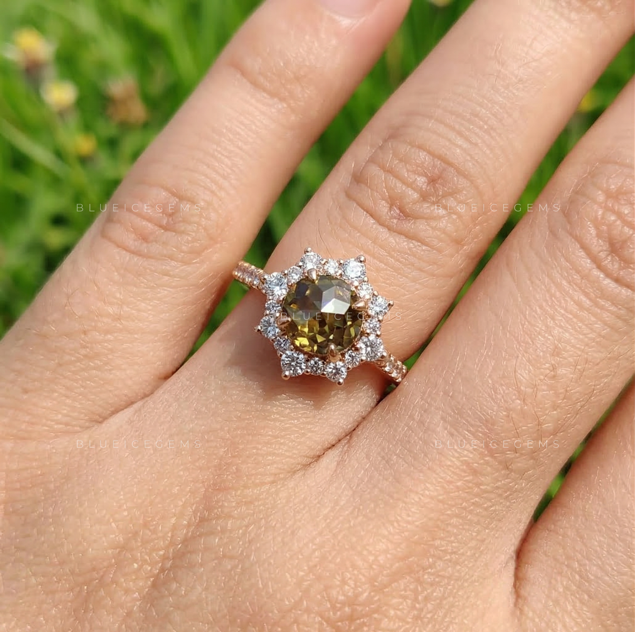 Champagne Vintage Rose Cut Halo Ring