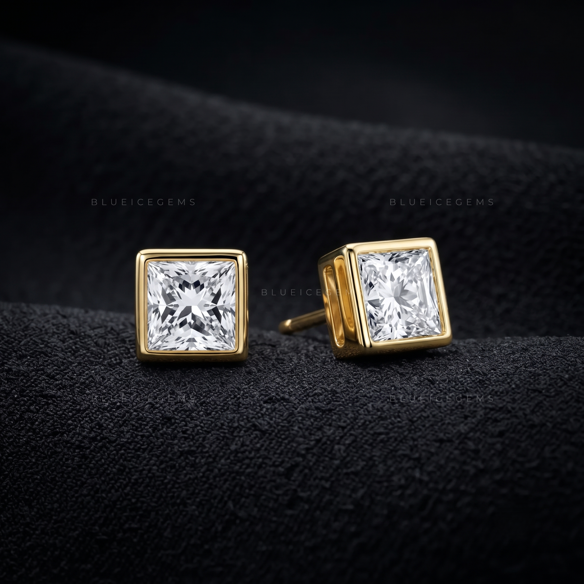 Regent Princess-Cut Lab-Grown Diamond Bezel Stud Earrings
