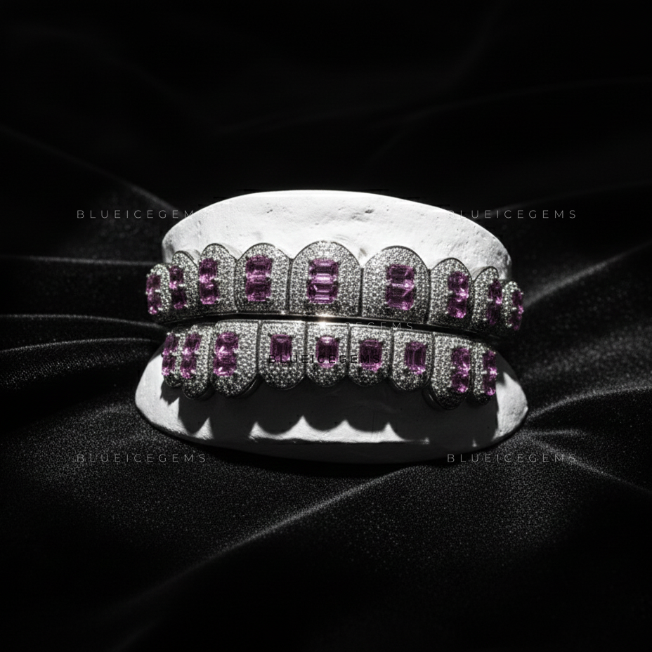 Electric Rose Pink Sapphire & Pave Flood Grillz