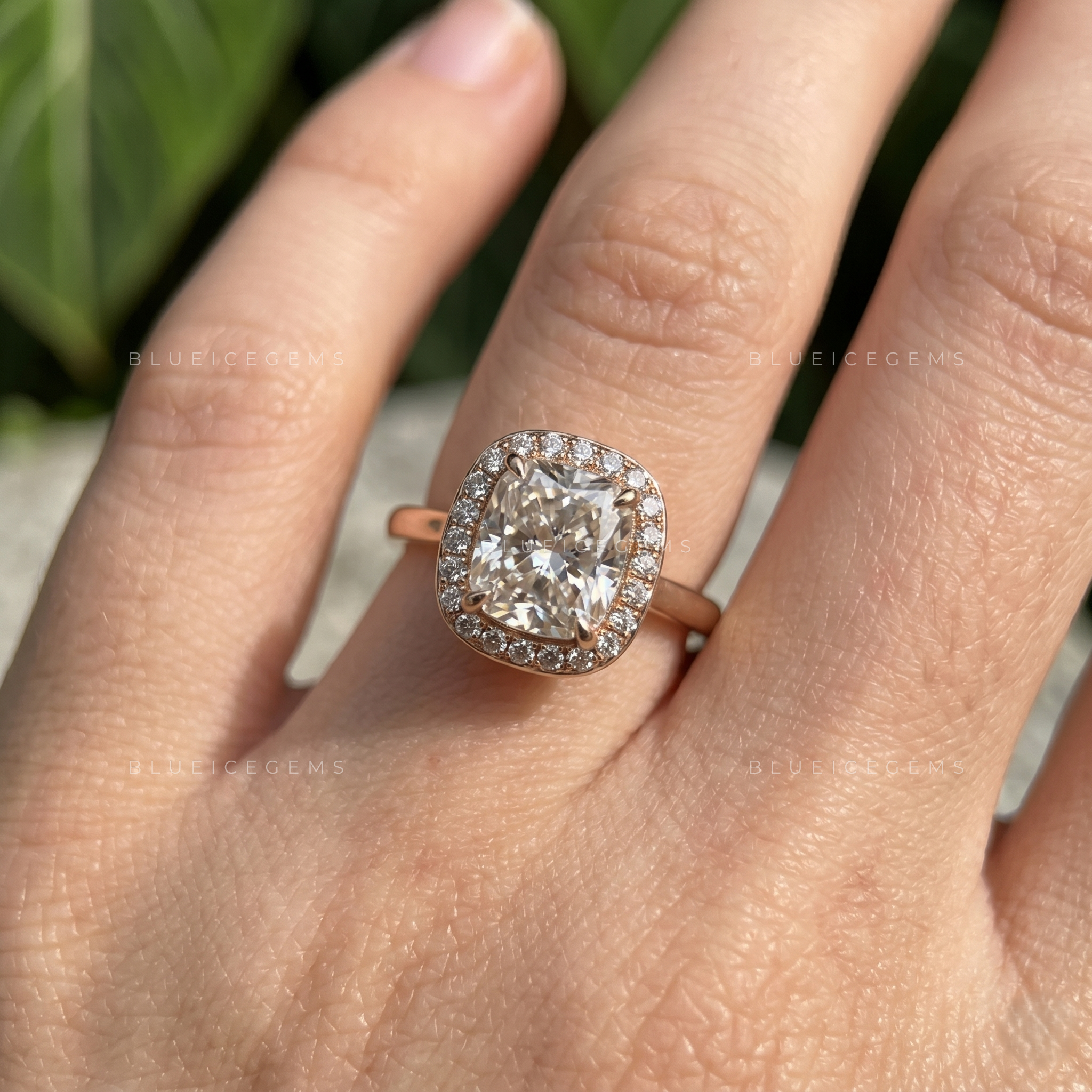 Imperial Charm Cushion Cut Halo Engagement Ring Open Gallery Design