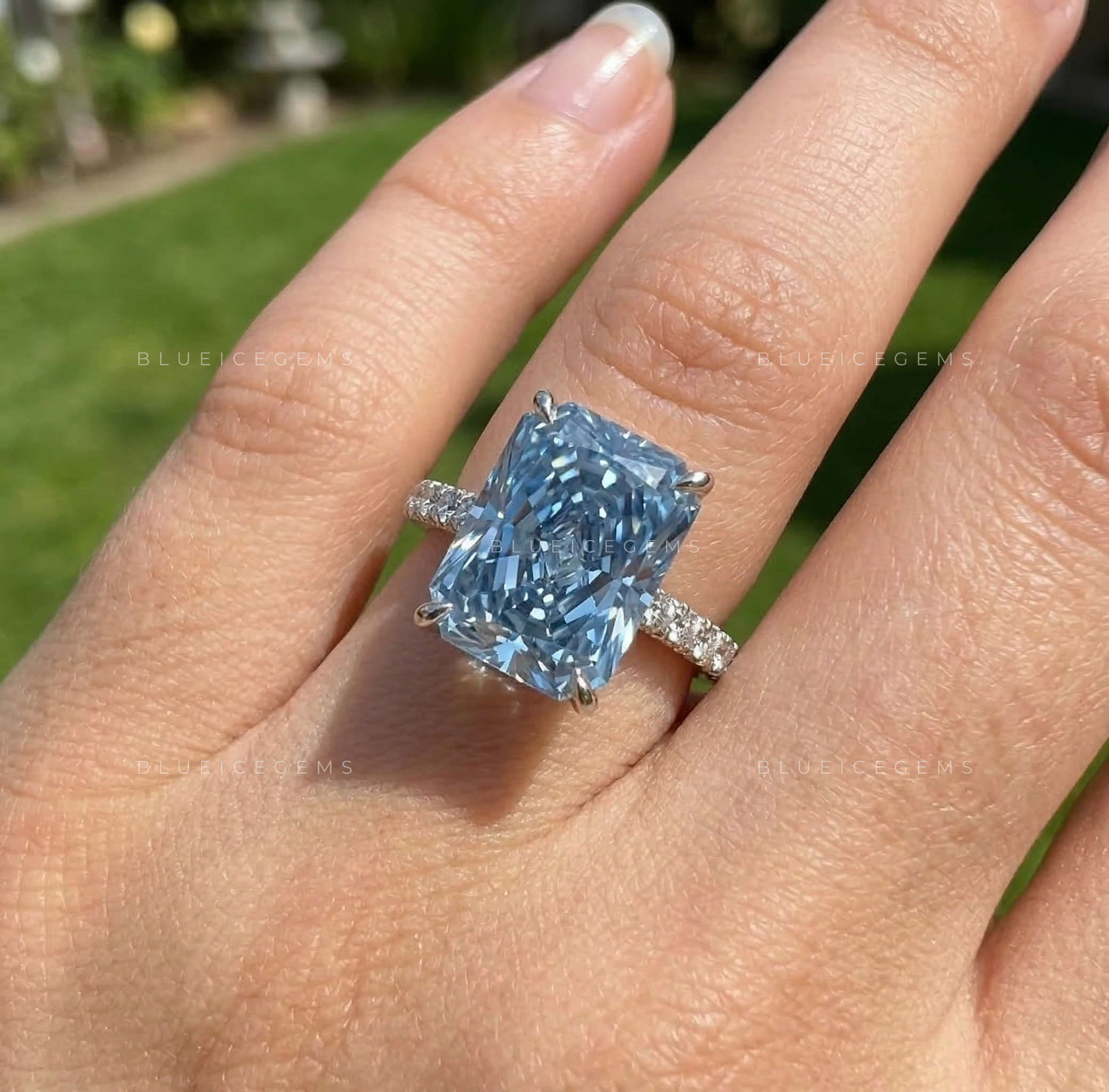 Azure Radiance Radiant Cut Pavé Engagement Ring