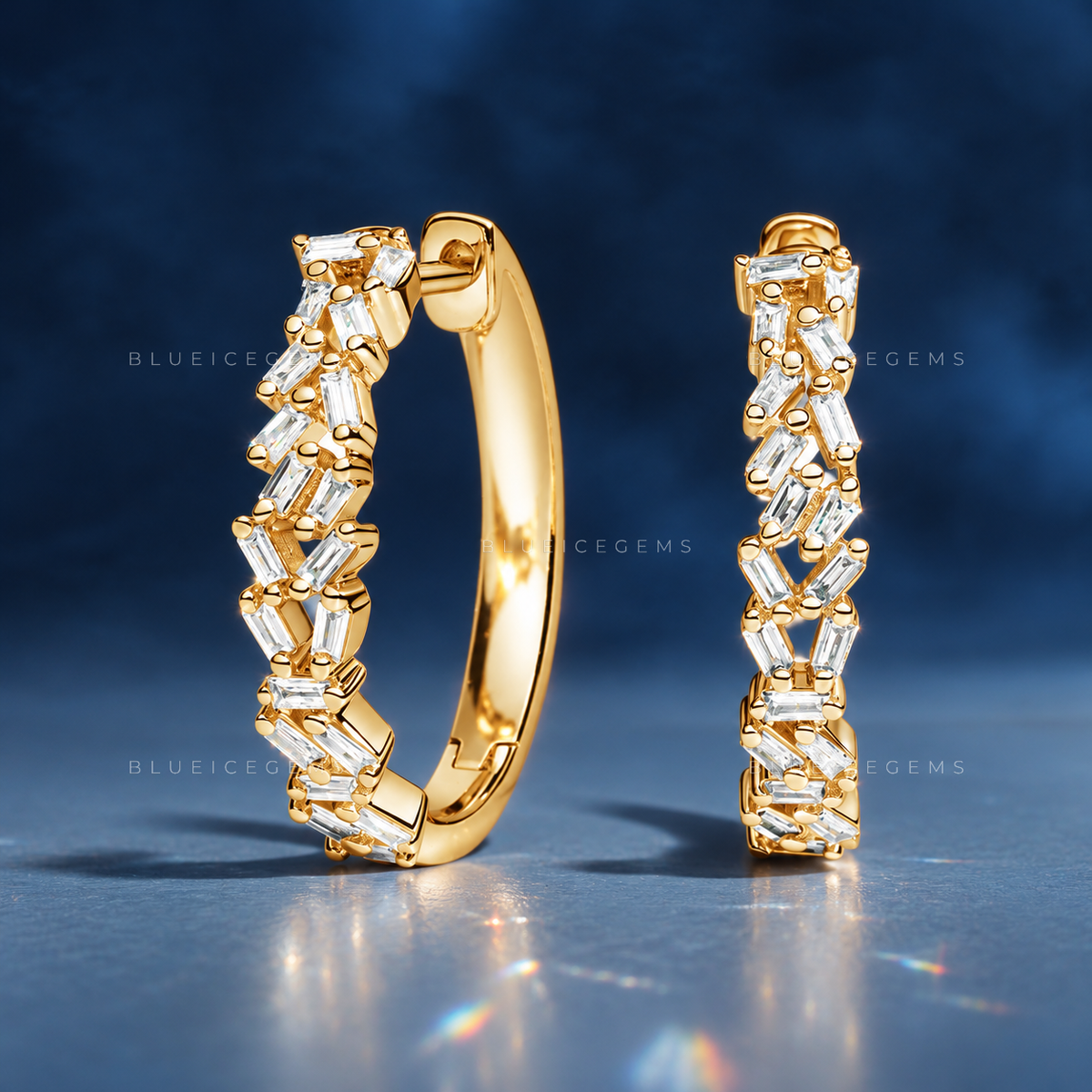 Baguette Diamond Cluster Hoop Earrings