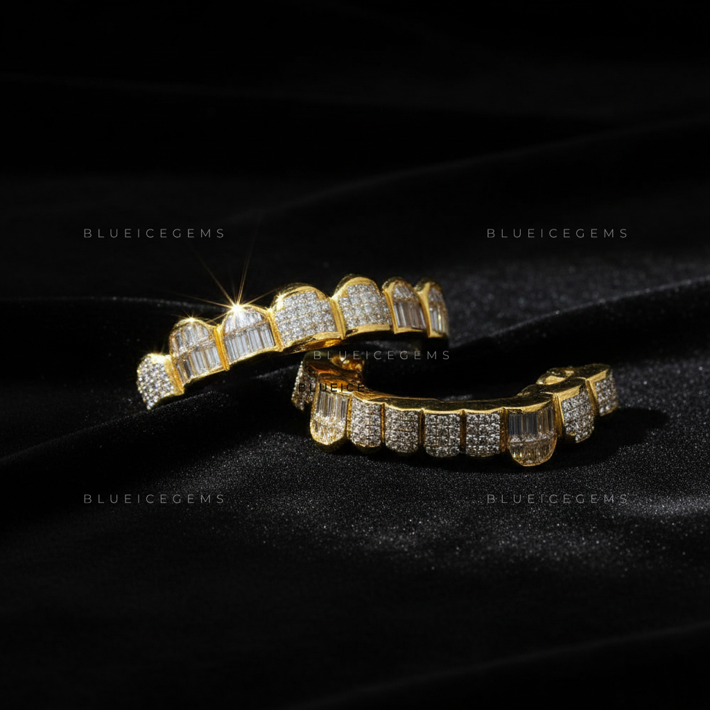 Golden Mosaic Baguette & Pave Grillz