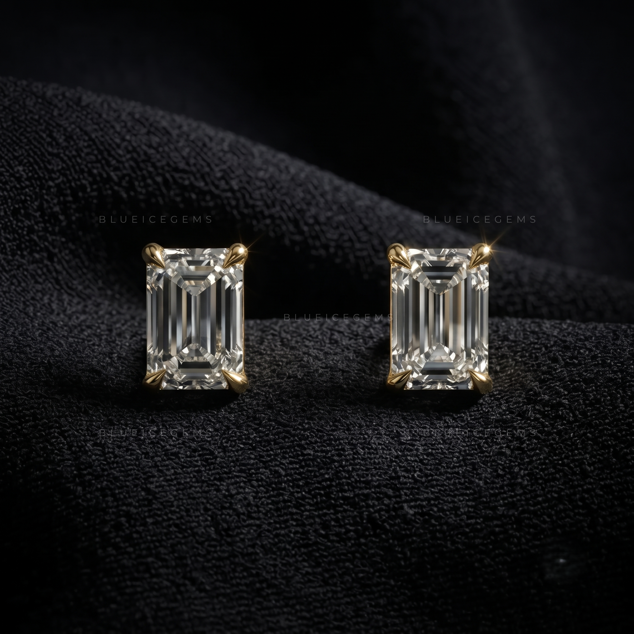 Verdant Elegance Emerald Cut Lab-Grown Diamond Stud Earrings